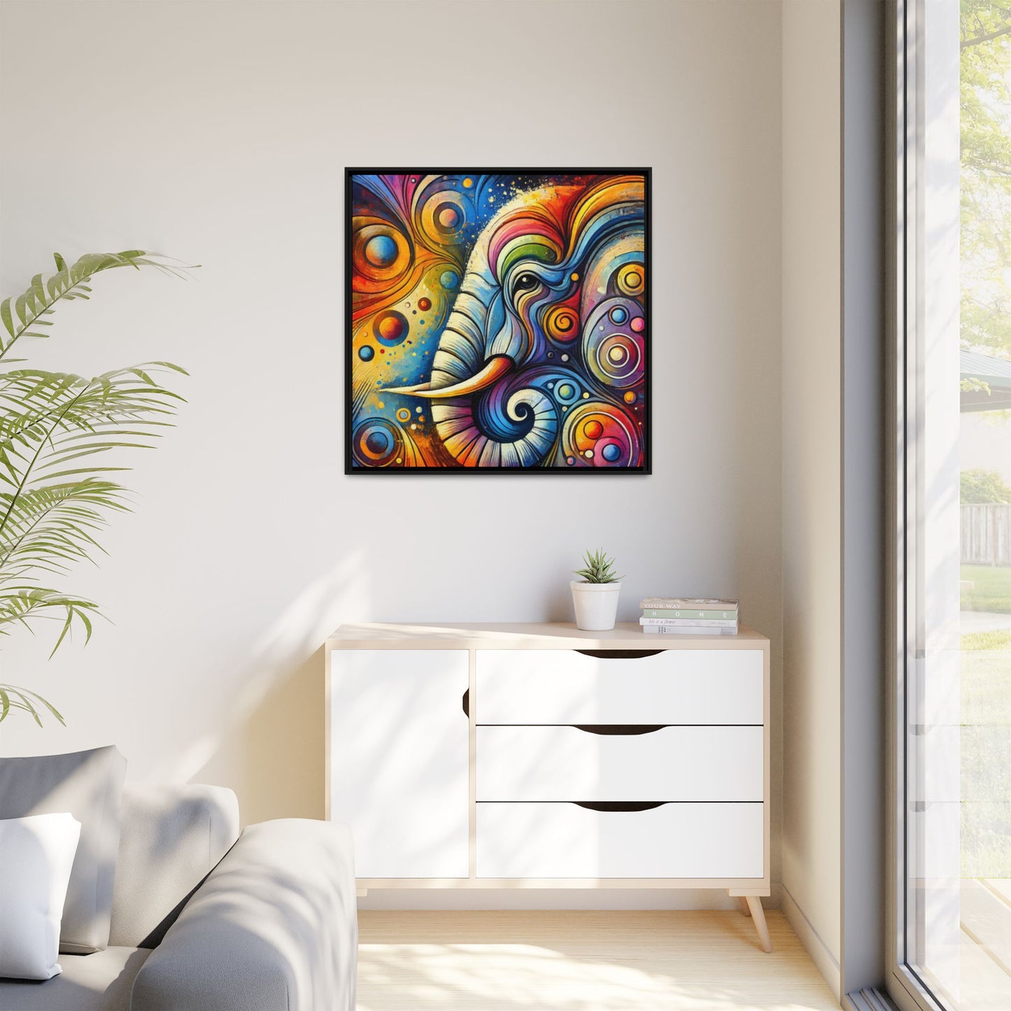 Modern Elephant Print Abstract Design Unique Framed Canvas Print African Wall Art Animal Lover Gift Nature Lover Decor 3 frame colors