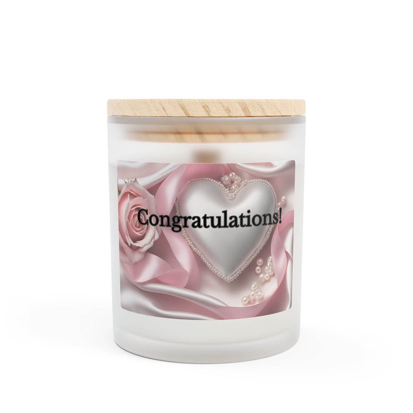 Artisanal Coconut Soy Frosted Glass Candle with Wooden Wick and Raw Maple Lid 11 oz Hand Poured Congratulations Candle 50 hr burn time