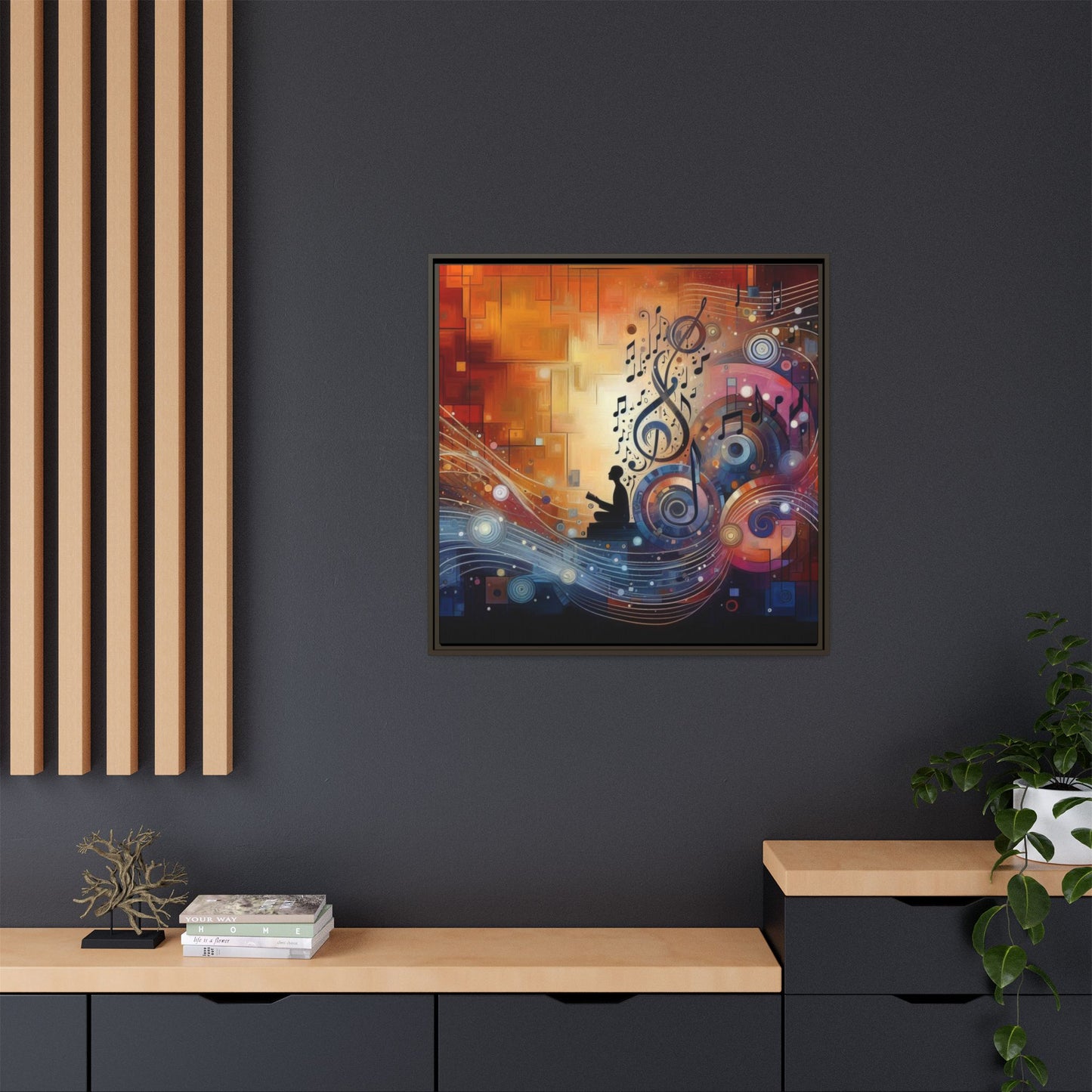 Modern Music-Themed Print Abstract Design Unique Framed Canvas Print Treble Clef Note Wall Art Music Lover Gift Decor 3 frame colors