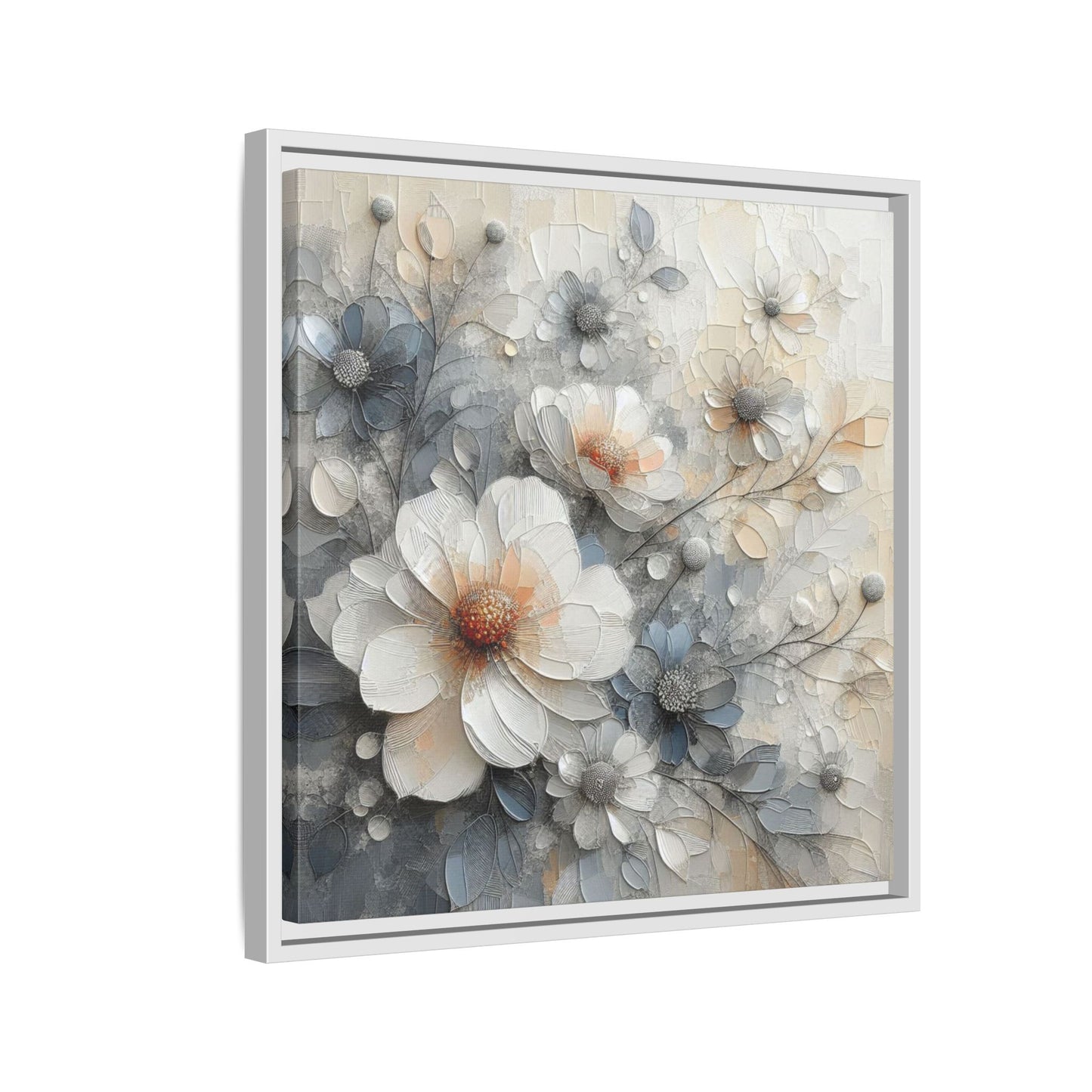 Modern Grey and White Floral Design Unique Framed Canvas Wall Art Flower Lover Gift Nature Lover Gift 3 frame colors