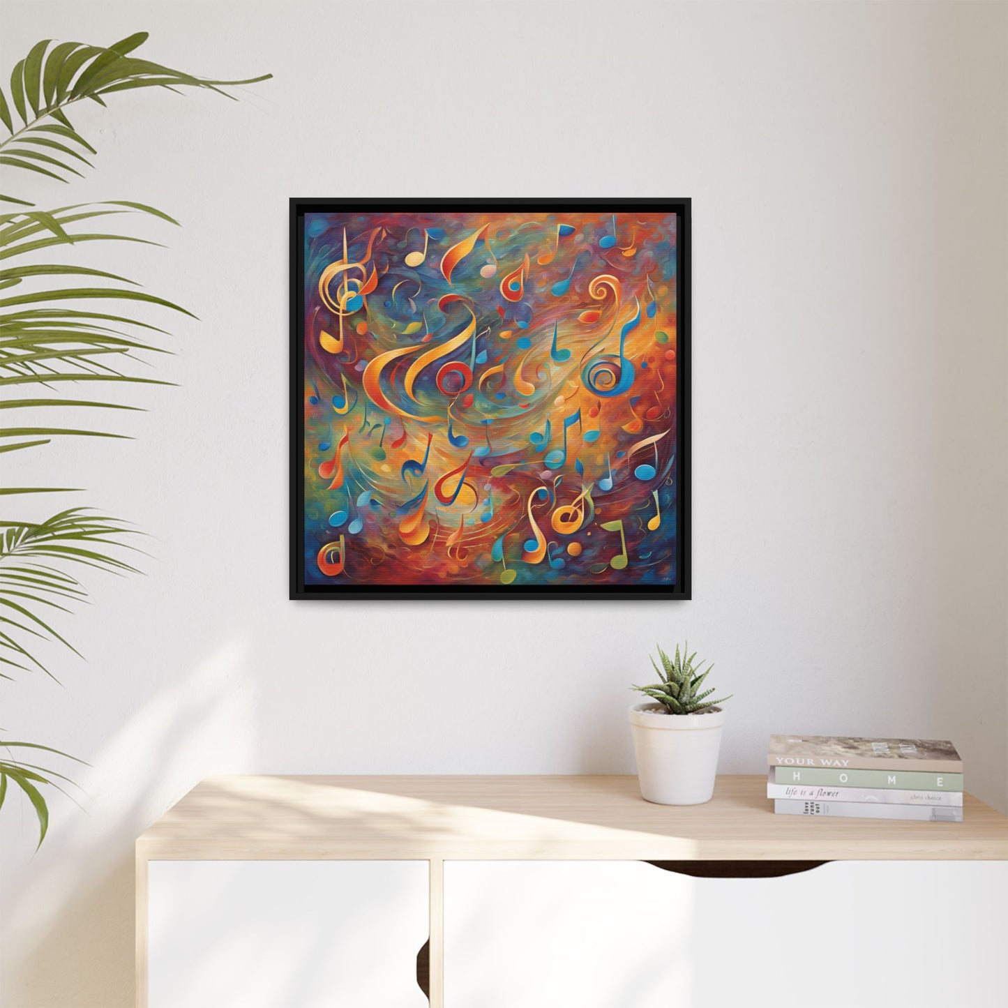 Modern Music-Themed Print Abstract Design Unique Framed Canvas Print Treble Clef Note Wall Art Music Lover Gift Decor 3 frame colors