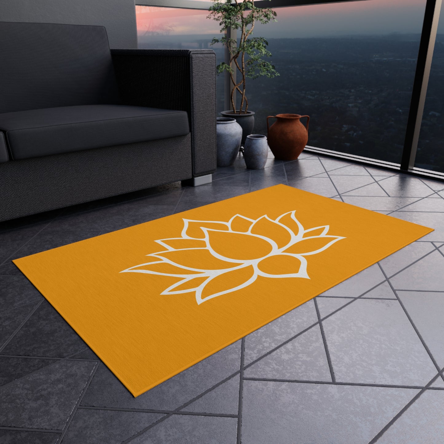 Zen Chenille Outdoor Rug with No-Skid Backing Cozy Outdoor Carpet Lotus Blossom Patio Decor Gazebo Rug Pool Area Decor Outdoor Kitchen Rug