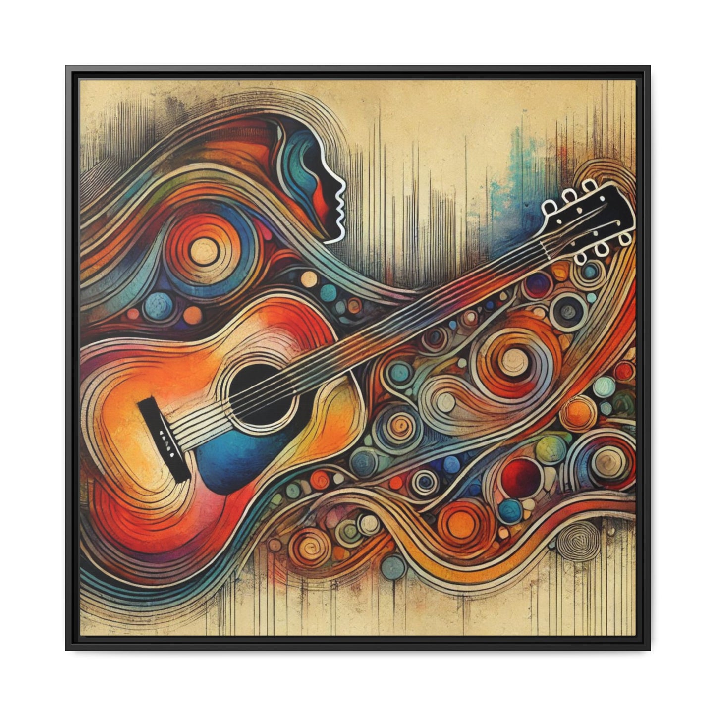 Modern Music-Themed Print Abstract Design Unique Framed Canvas Print Guitar Wall Art Music Lover Gift Decor 3 frame colors