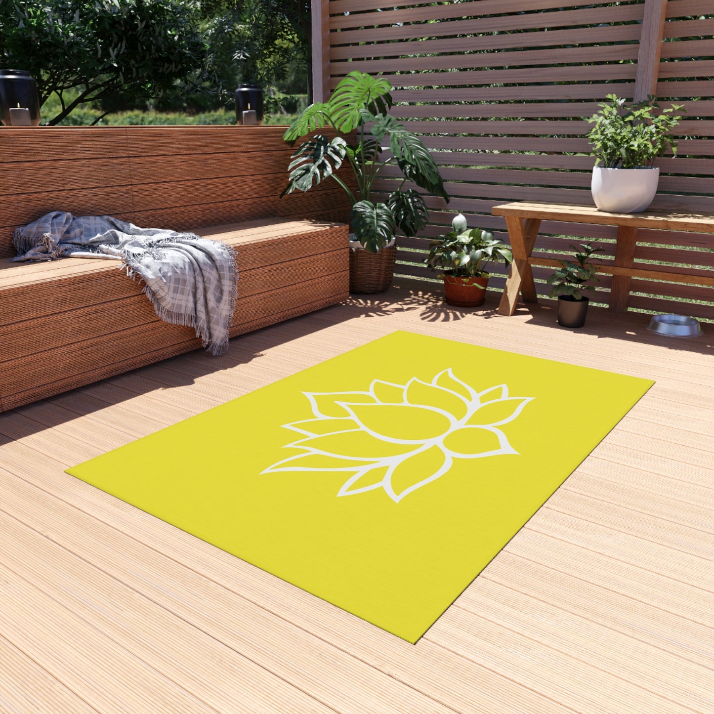 Zen Chenille Outdoor Rug with No-Skid Backing Cozy Lotus Blossom Outdoor Carpet Patio Decor Gazebo Rug Pool Area Decor Outdoor Kitchen Rug