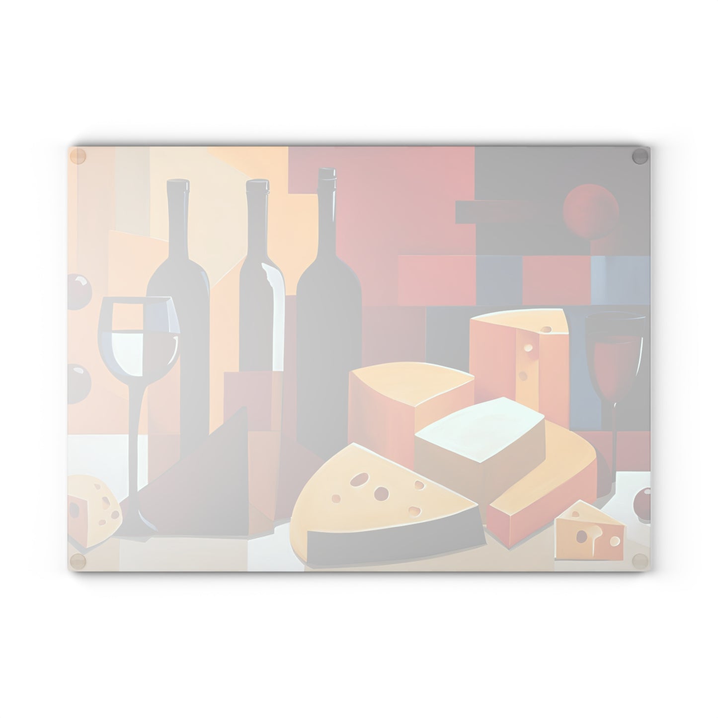 Kitchen Decor Glass Cutting Board Serving Tray with Wine and Cheese Design Cutting Board Gift for Home Cook Charcuterie Board