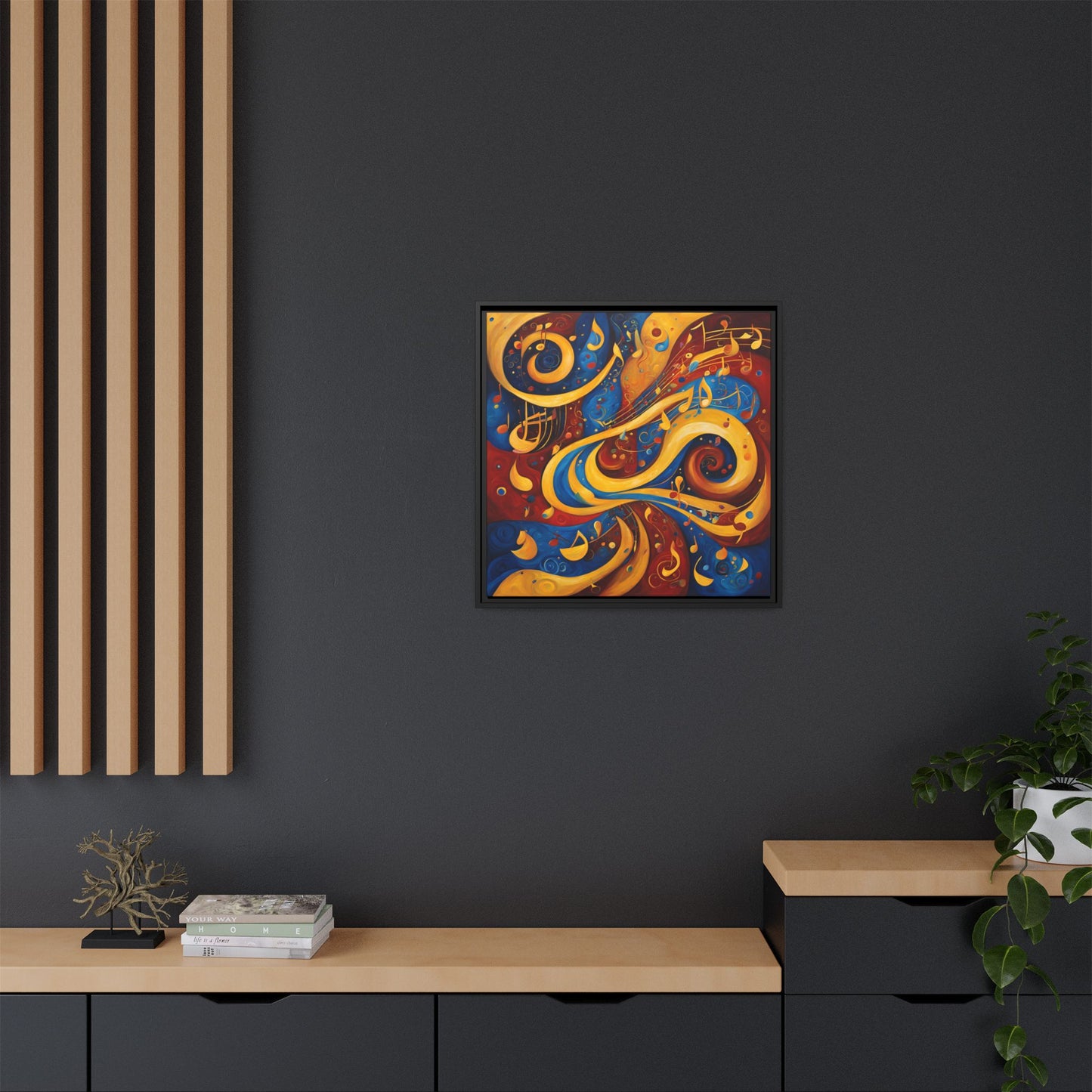 Modern Music-Themed Print Abstract Design Unique Framed Canvas Print Treble Clef Note Wall Art Music Lover Gift Decor 3 frame colors