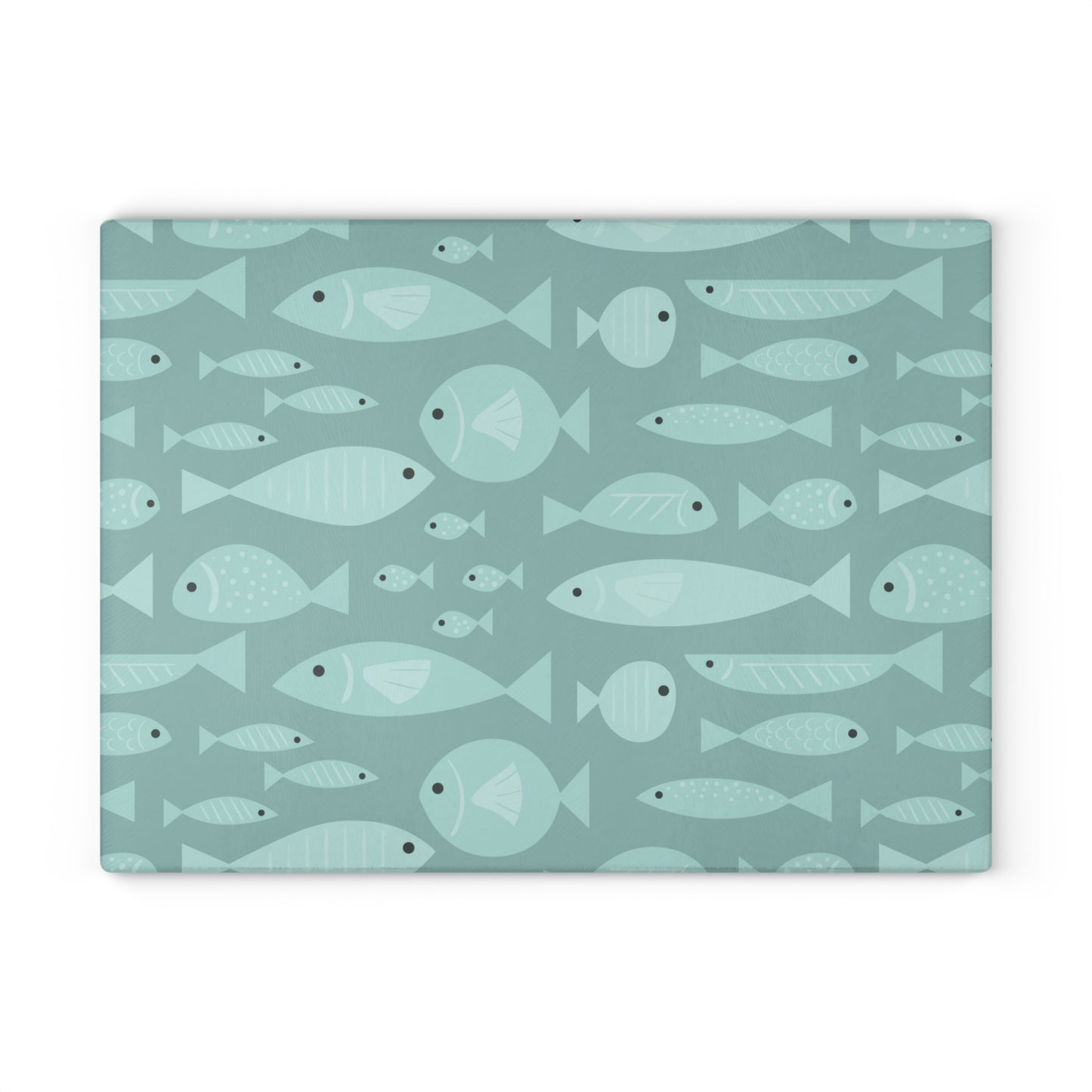Beachy Kitchen Decor Glass Cutting Board Serving Tray with Fish Design Cutting Board Gift for Home Cook Fun Seafood Charcuterie Board