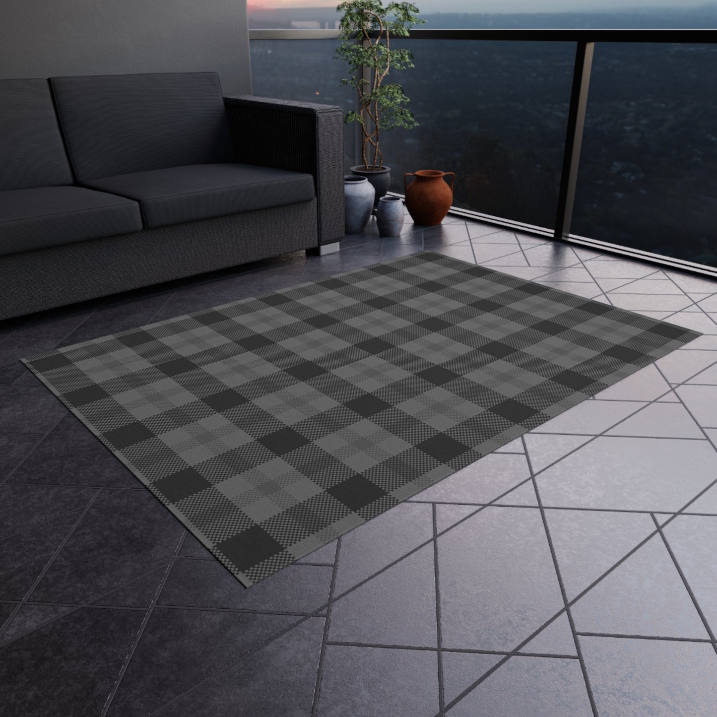 Checker Pattern Chenille Outdoor Rug with No-Skid Backing Cozy Outdoor Carpet Patio Decor Gazebo Rug Pool Area Decor Outdoor Kitchen Carpet