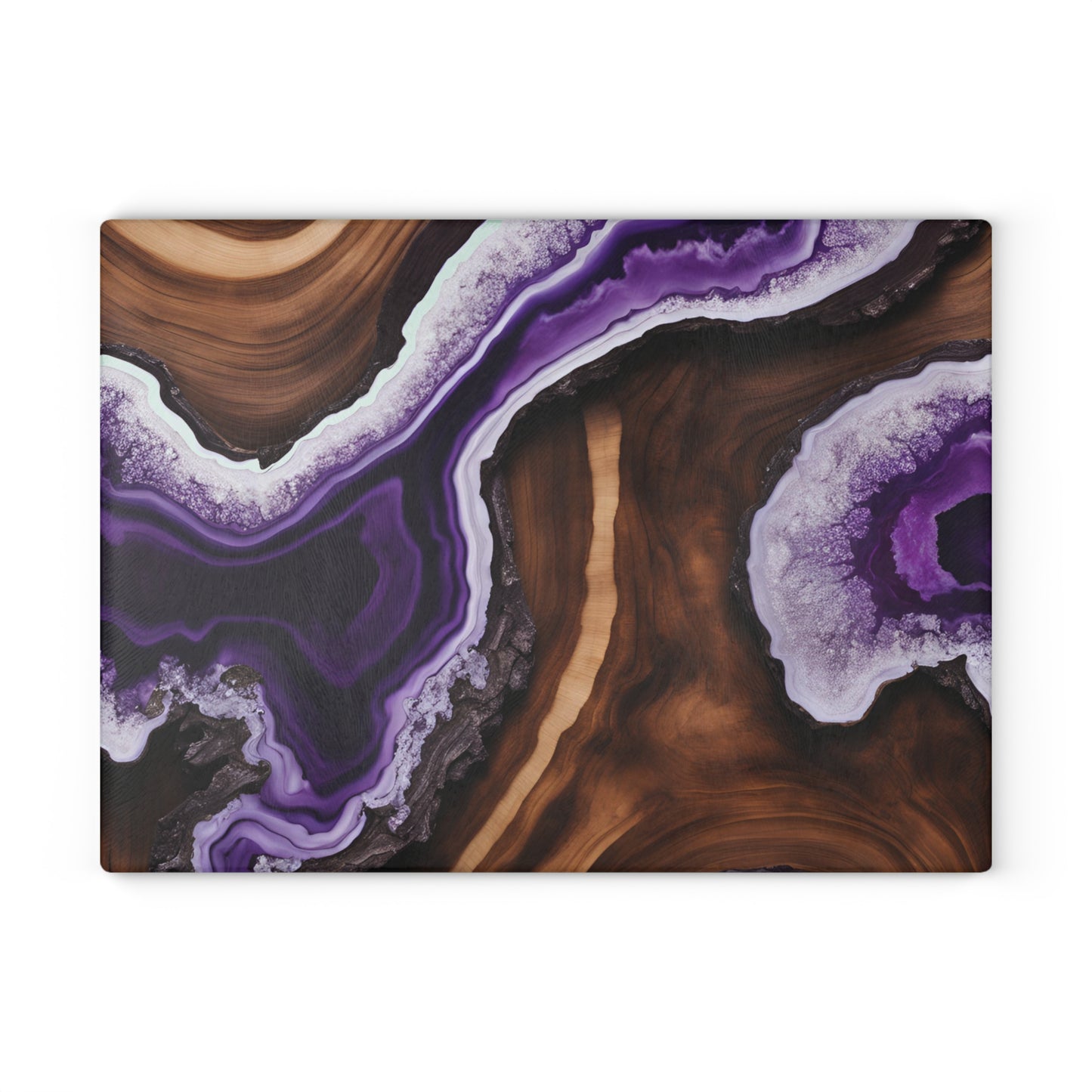Kitchen Decor Glass Wood-look Image Nature Lover Cutting Board Serving Tray Home Cook Gift Colorful Glass Geode-inspired Charcuterie Board