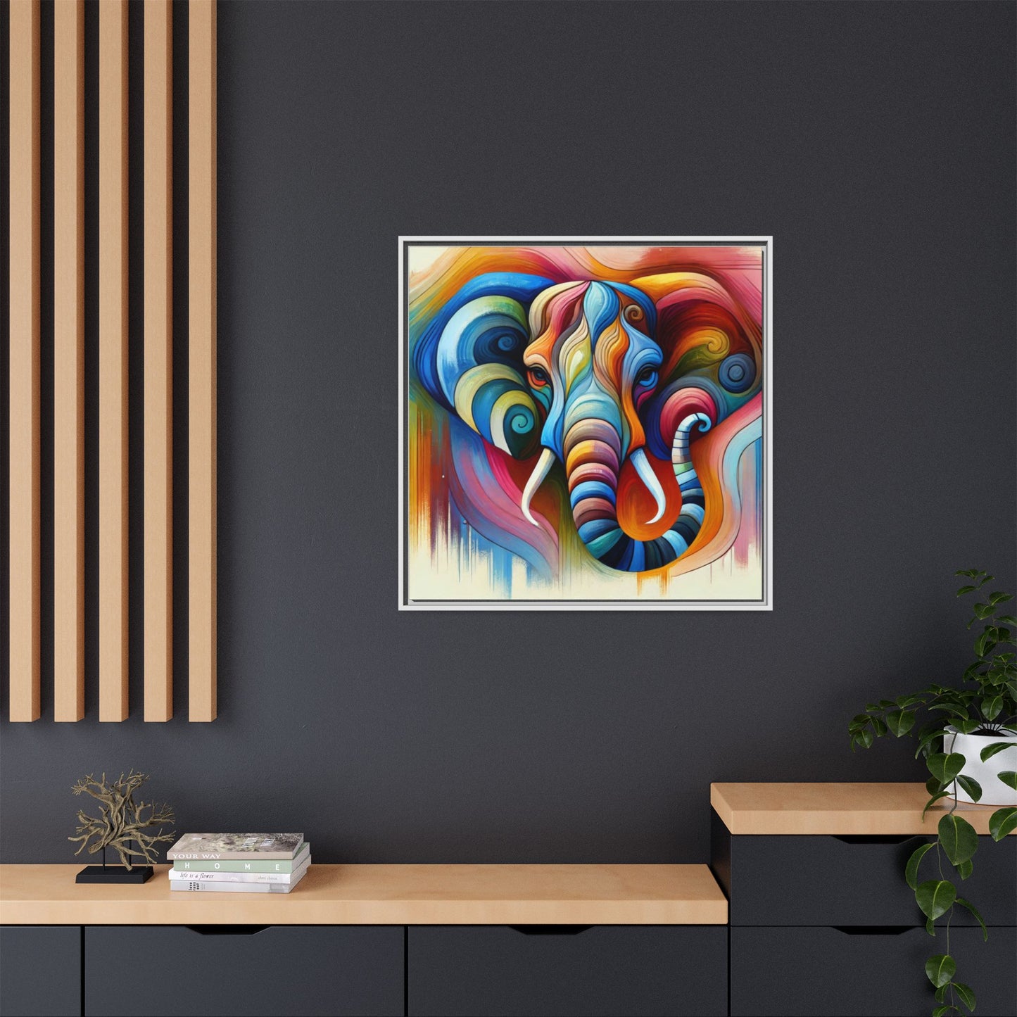Modern Elephant Print Abstract Design Unique Framed Canvas Print African Wall Art Animal Lover Gift Nature Lover Decor 3 frame colors