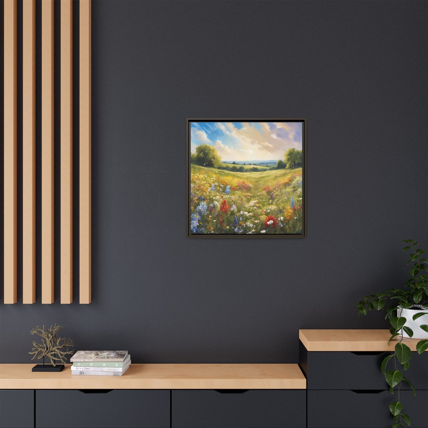 Modern Filed of Flowers Design Unique Framed Canvas Wall Art Gift Nature Lover Landscape Decor Gift 3 frame colors