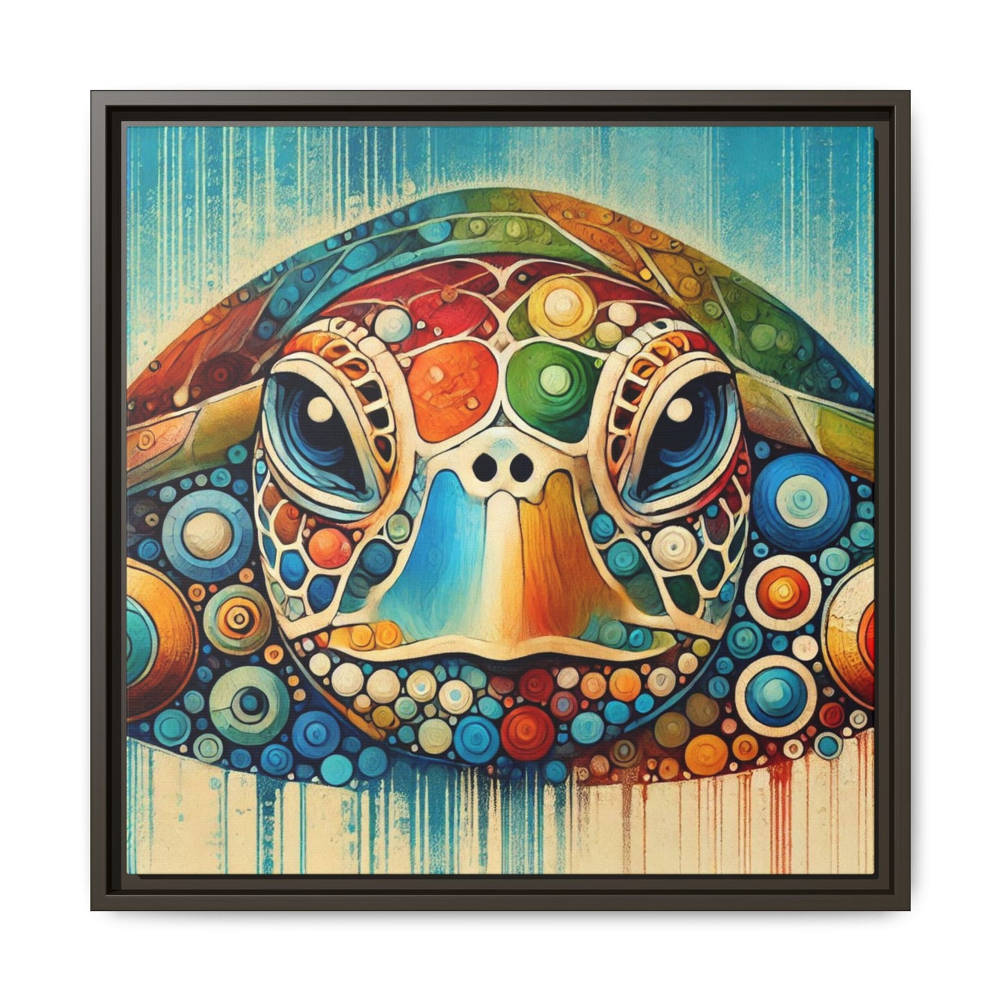 Modern Sea Turtle Print Abstract Design Unique Framed Canvas Print Oceanic Beachy Wall Art Animal Lover Nature Lover Decor 3 frame colors
