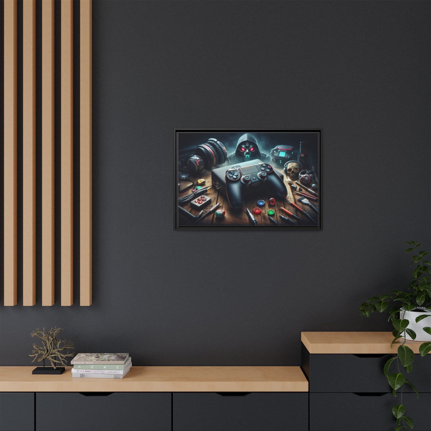 Gamer Themed Unique Framed AI Canvas Print Wall Art Video Game Lover Futuristic Digital Style Gift Cyber Geek Matrix Decor 3 frame colors