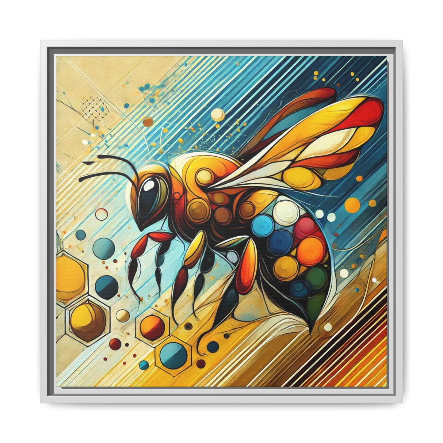 Modern Bee Print Abstract Design Unique Framed Canvas Print Insect Lover Wall Art Animal Lover Gift Nature Lover Decor 3 frame colors