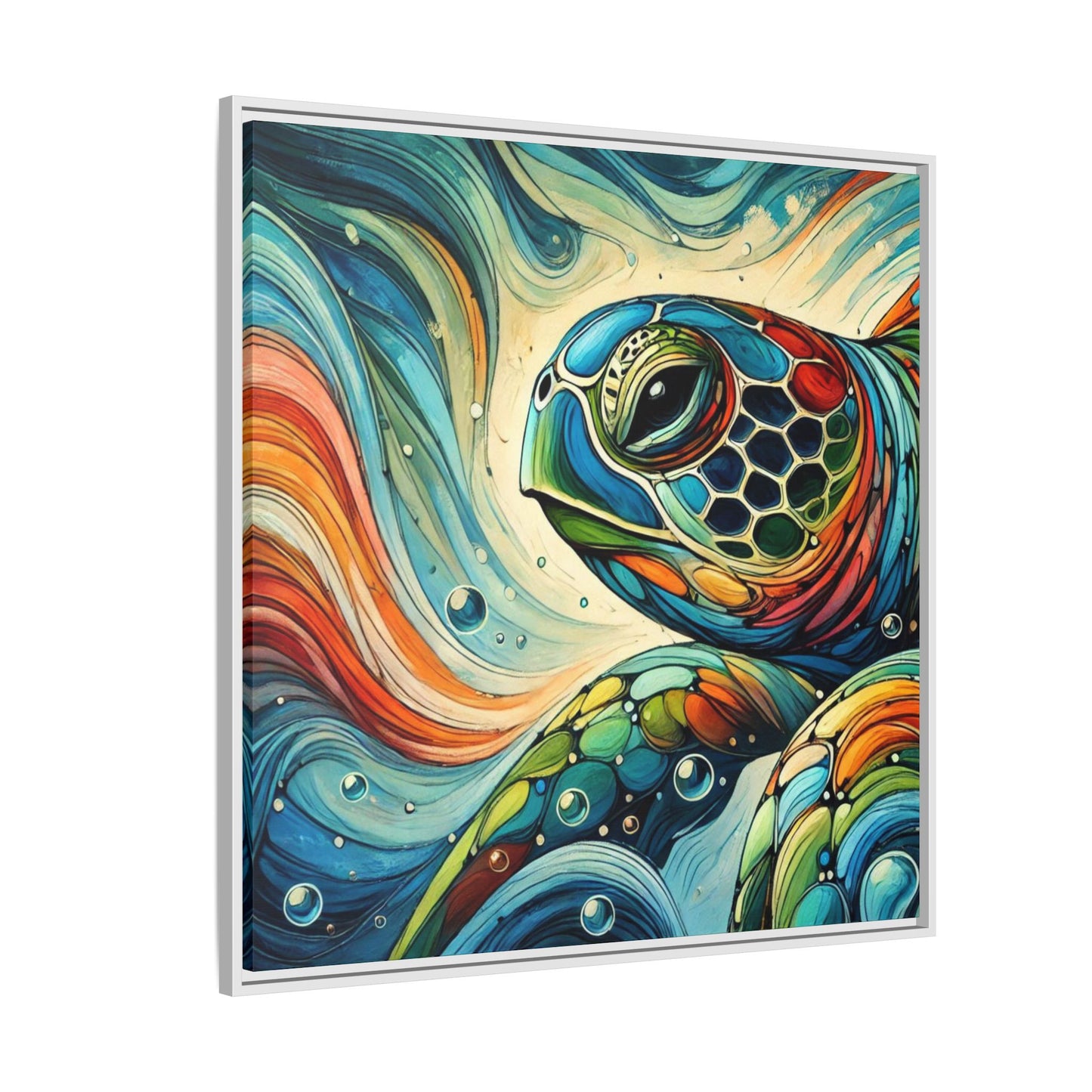 Modern Sea Turtle Print Abstract Design Unique Framed Canvas Print Oceanic Wall Art Animal Lover Gift Nature Lover Decor 3 frame colors