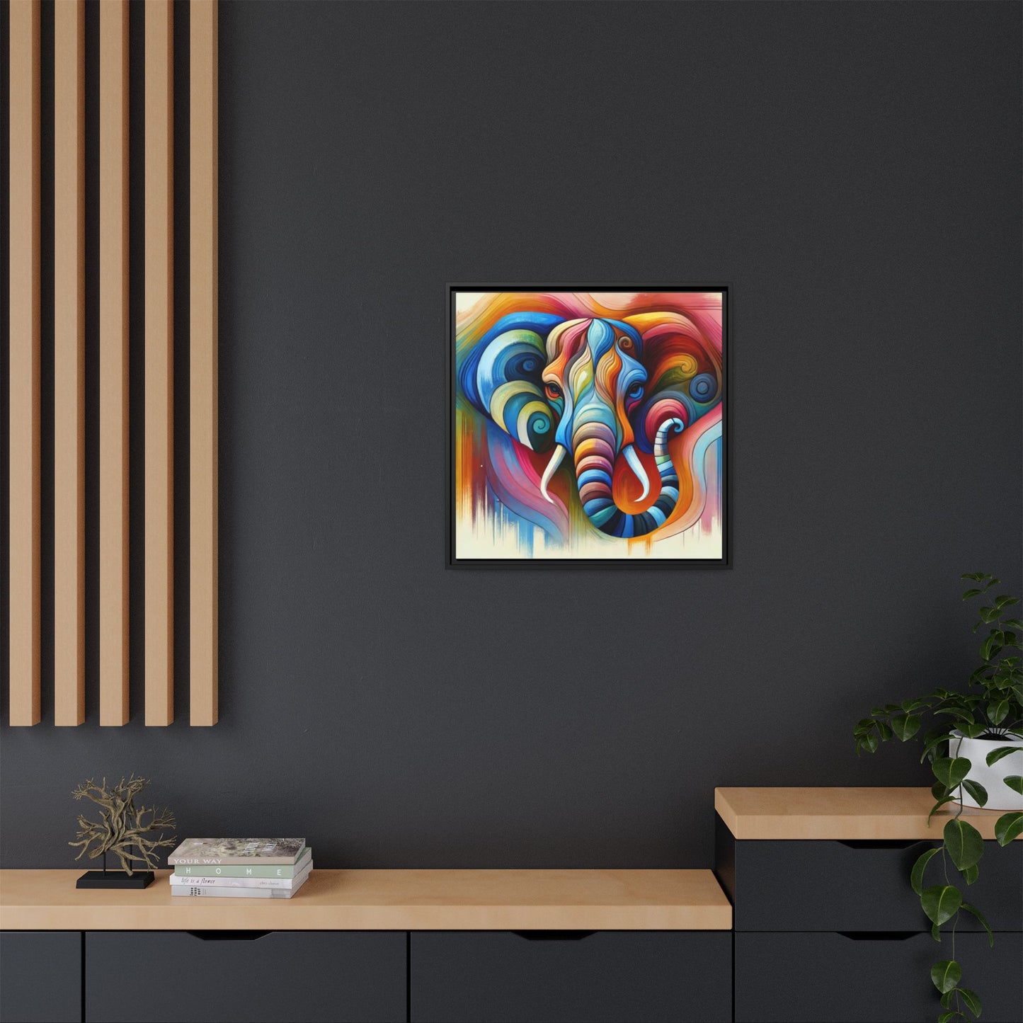 Modern Elephant Print Abstract Design Unique Framed Canvas Print African Wall Art Animal Lover Gift Nature Lover Decor 3 frame colors