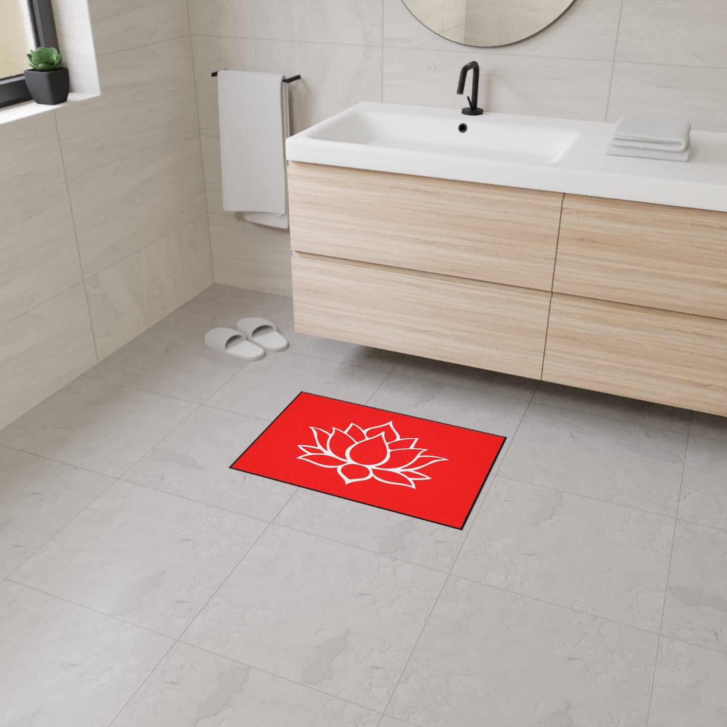 Decorative Heavy Duty Non-Slip Floor Mat Stylish Design Perfect for Entryway Kitchen Décor Red Lotus Blossom Floral Design Rug Bath Mat