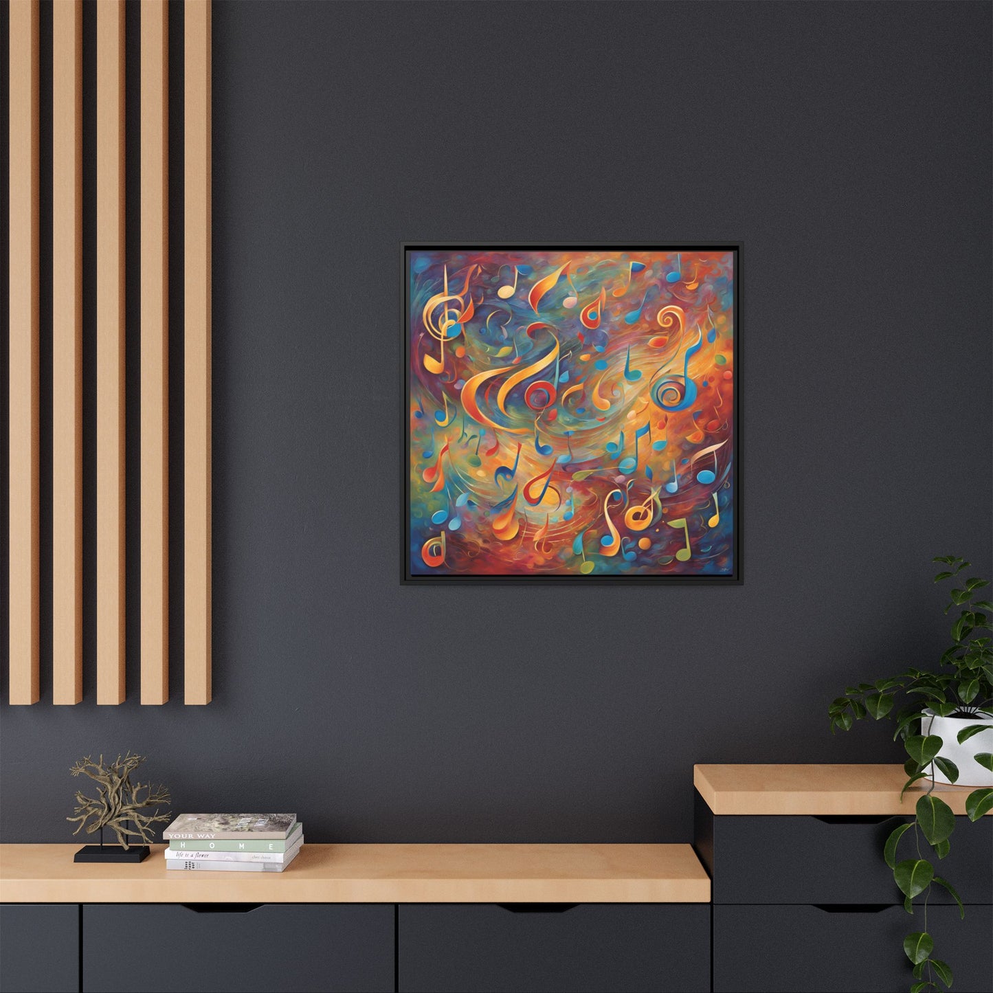 Modern Music-Themed Print Abstract Design Unique Framed Canvas Print Treble Clef Note Wall Art Music Lover Gift Decor 3 frame colors