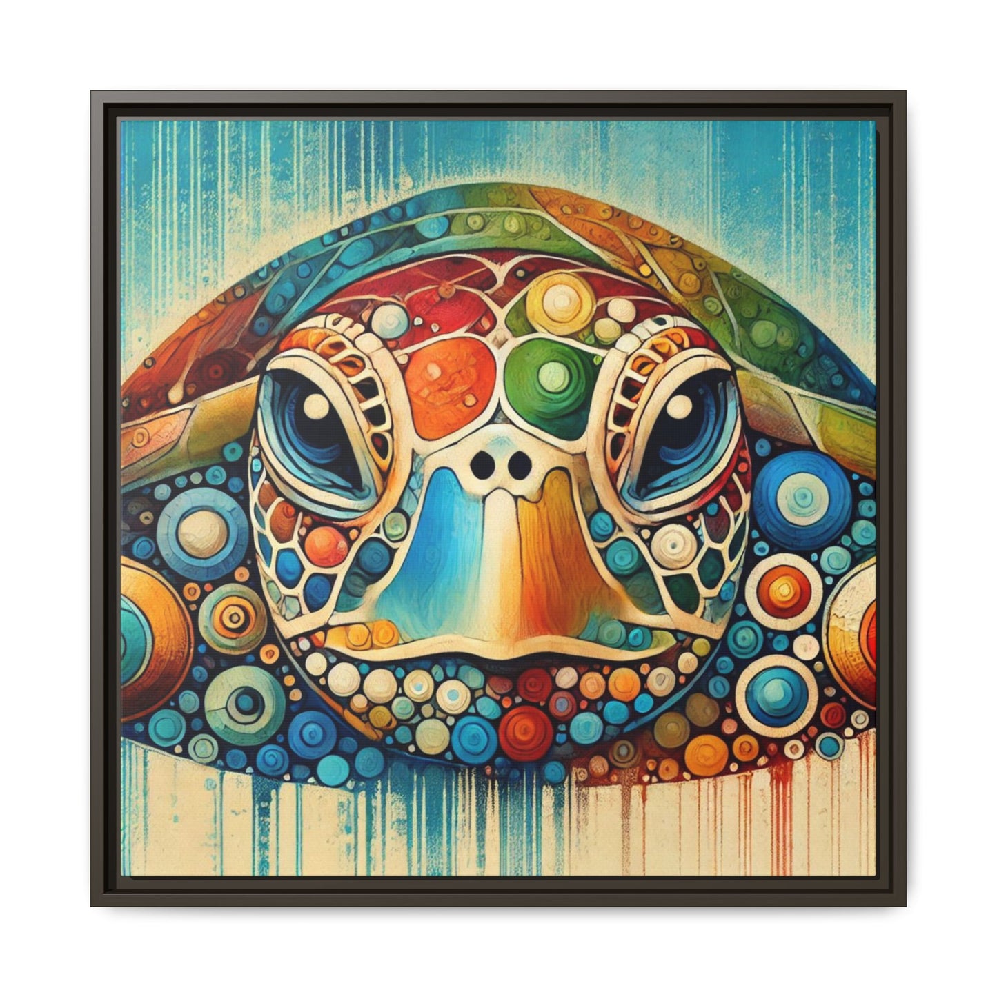 Modern Sea Turtle Print Abstract Design Unique Framed Canvas Print Oceanic Beachy Wall Art Animal Lover Nature Lover Decor 3 frame colors
