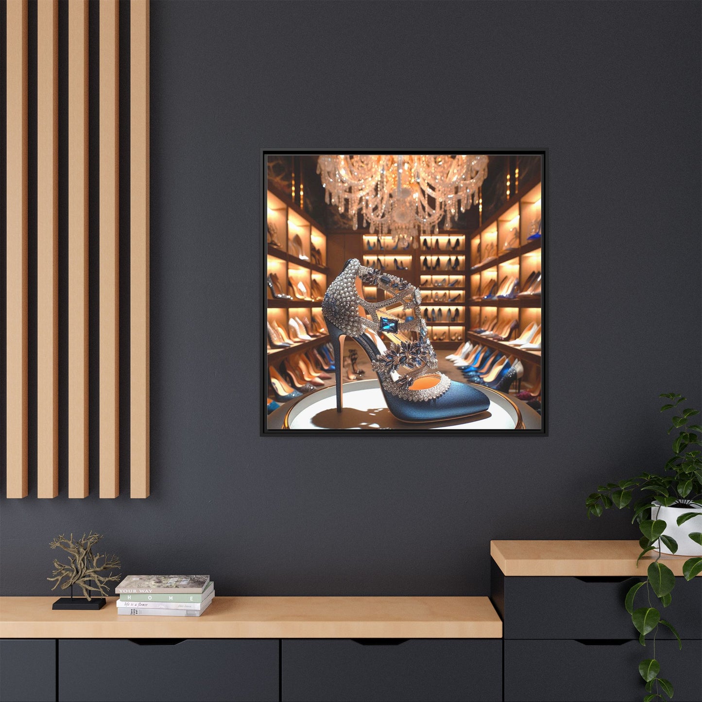 High Heel Shoe Framed Canvas Print Wall Art Unique Fashion Designer Style Haute Couture Shoe Lover Fashionista Gift Decor 3 Frame Colors