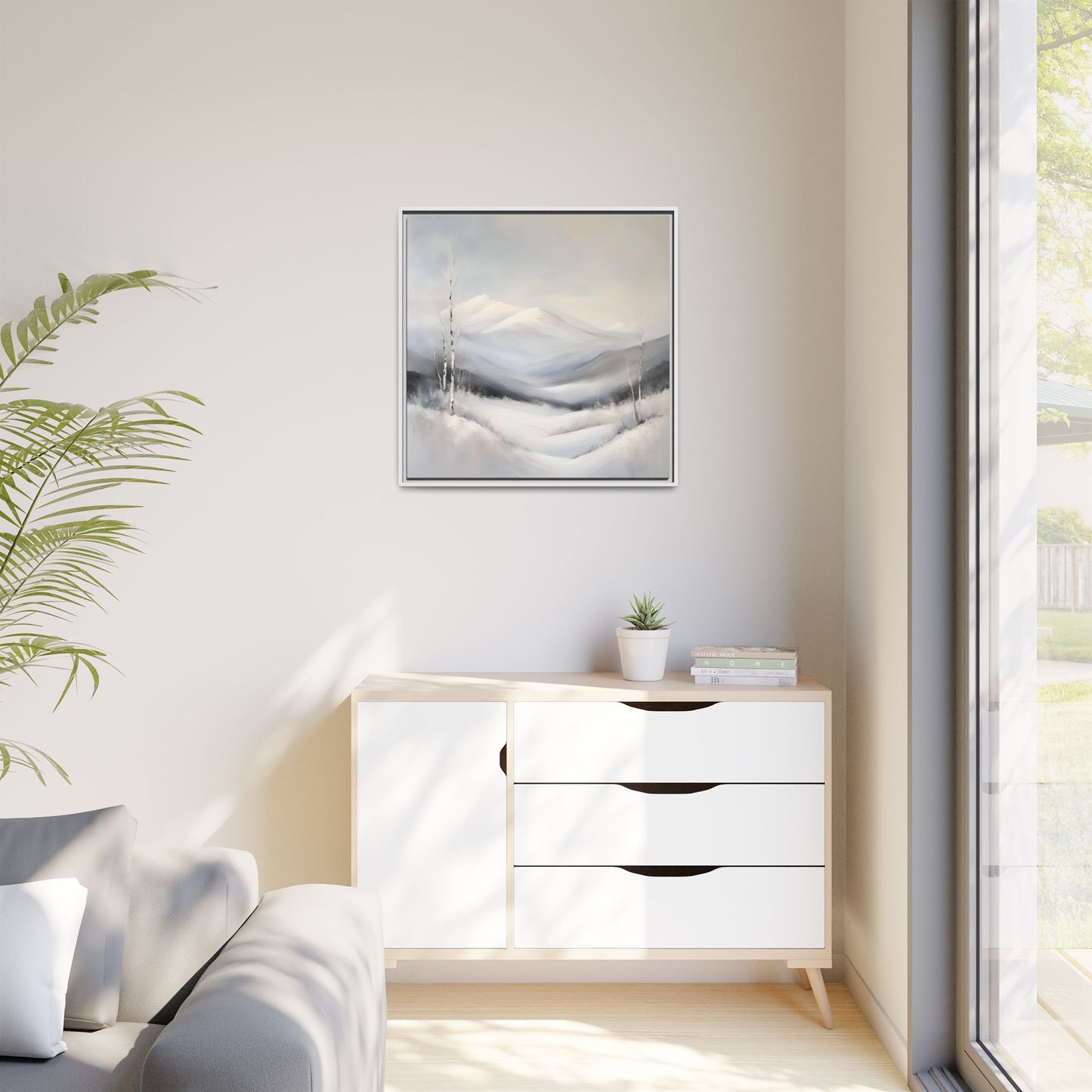 Modern Abstract Mountain Design Unique Framed Canvas Wall Art Snowy Gift Nature Lover Gift 3 frame colors