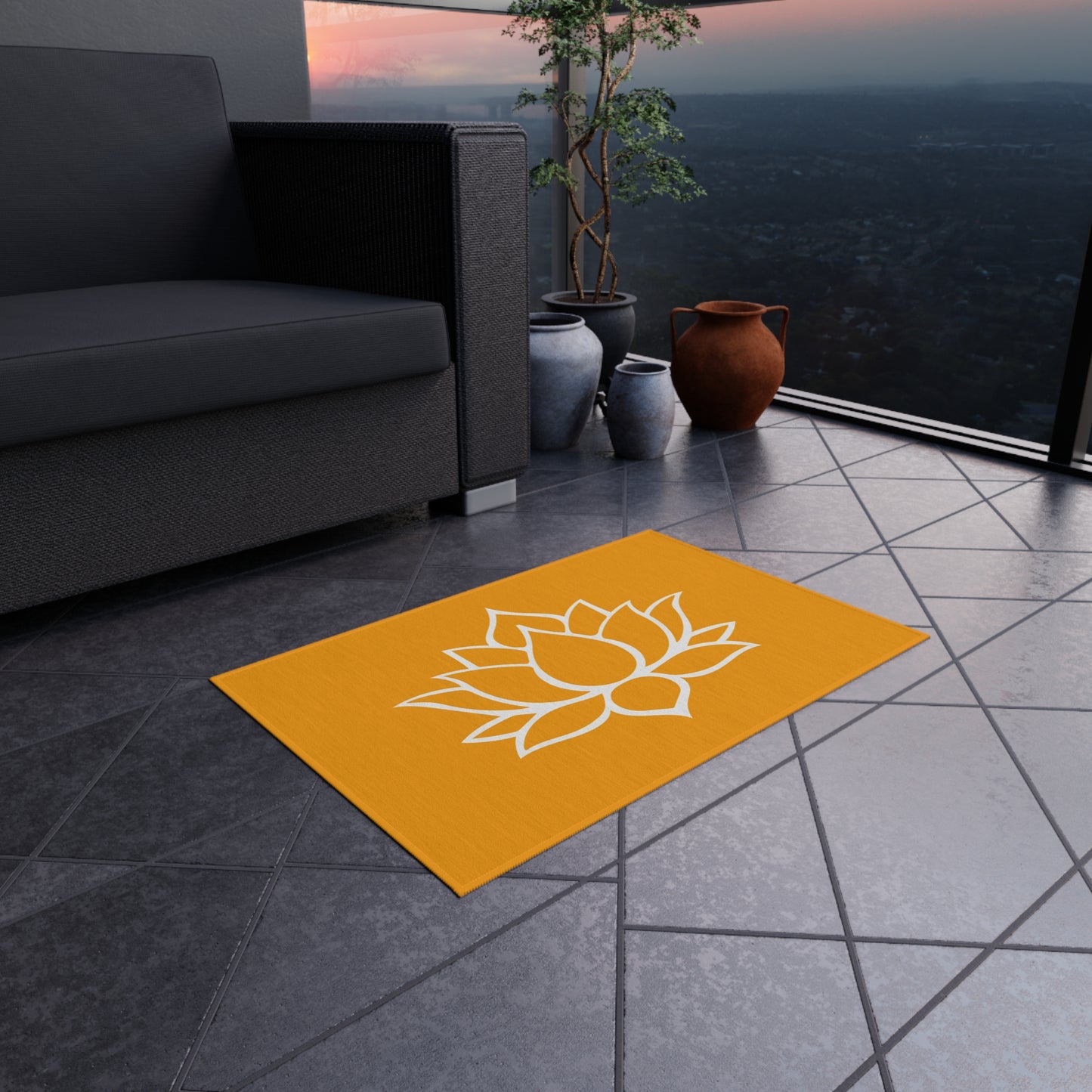 Zen Chenille Outdoor Rug with No-Skid Backing Cozy Outdoor Carpet Lotus Blossom Patio Decor Gazebo Rug Pool Area Decor Outdoor Kitchen Rug