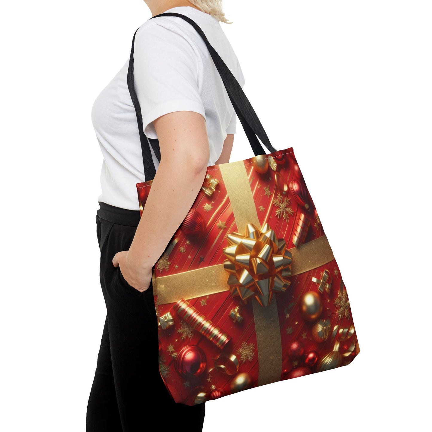 Gift Wrapped Design Christmas Tote Bag Holiday Cheer Gift Winter Accessory Reusable Winter Shopping Bag Xmas Joy Gift Unisex Bag for Him Her