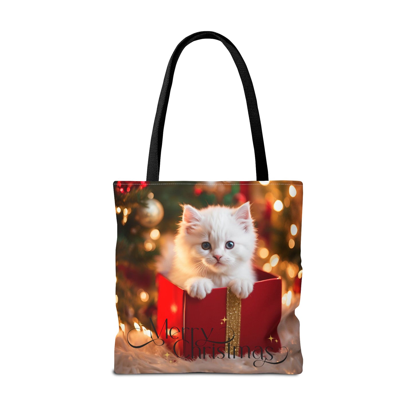Christmas Kitten Tote Bag Holiday Cheer Gift Glam Winter Accessory Reusable Snowy Winter Town Shopping Bag Xmas Joy Unisex Bag for Him Her