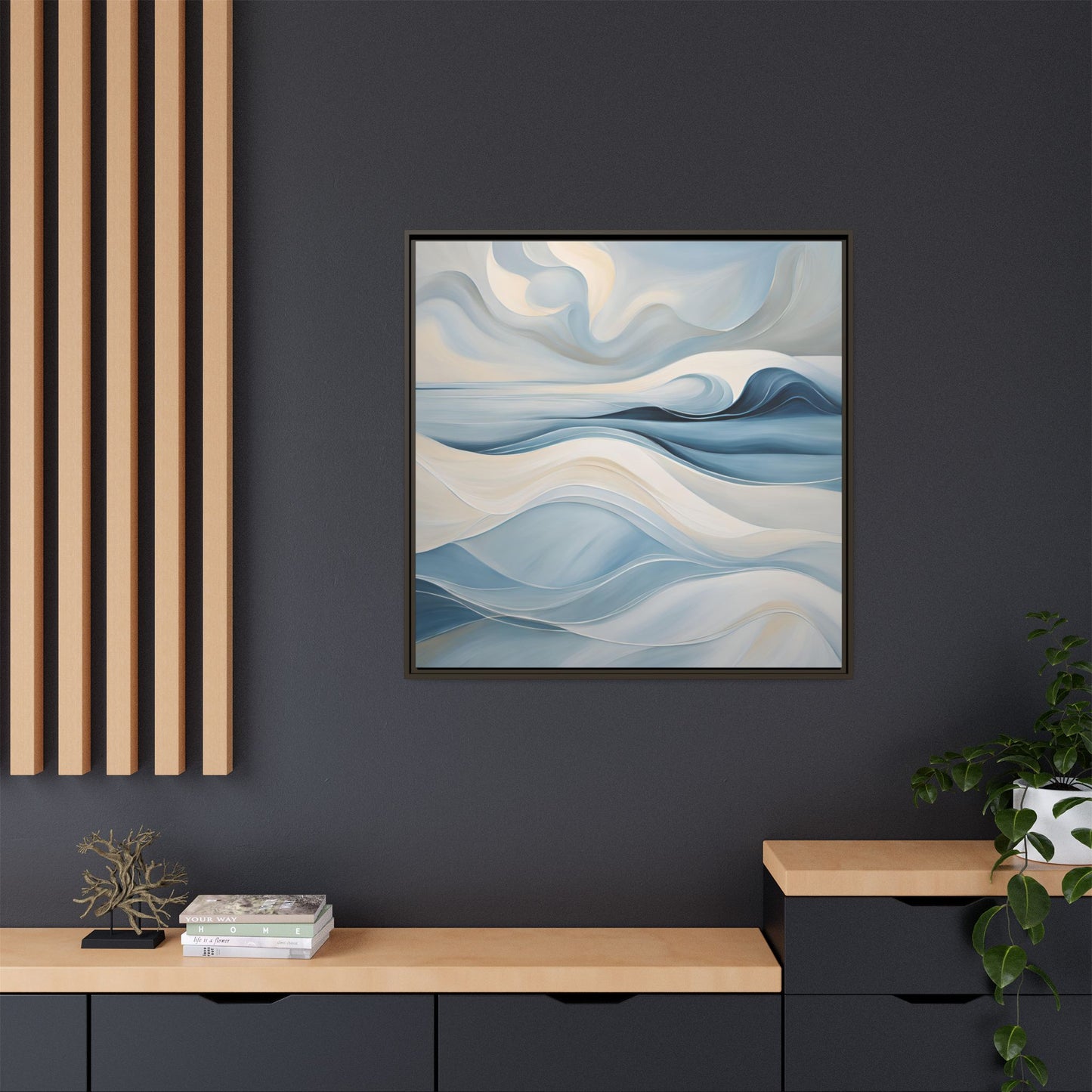 Modern Abstract Wave Design Unique Framed Canvas Wall Art Ocean Beach Gift Nature Lover Gift Underwater Sea Lover Gift 3 frame colors