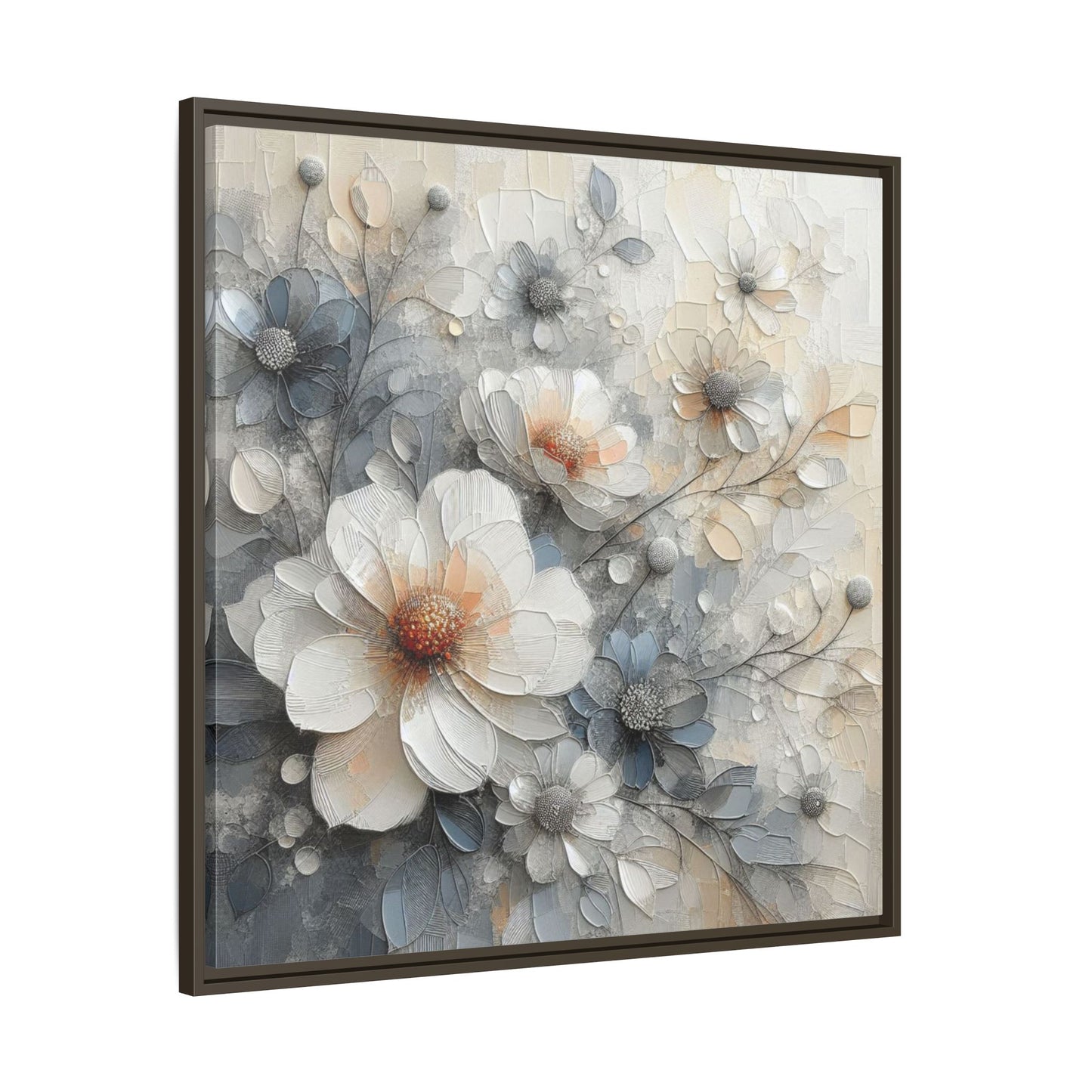 Modern Grey and White Floral Design Unique Framed Canvas Wall Art Flower Lover Gift Nature Lover Gift 3 frame colors