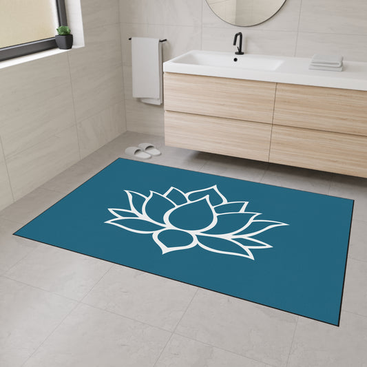 Decorative Heavy Duty Non-Slip Floor Mat Stylish Design Perfect for Entryway Kitchen Décor Teal Lotus Blossom Floral Design Rug Bath Mat