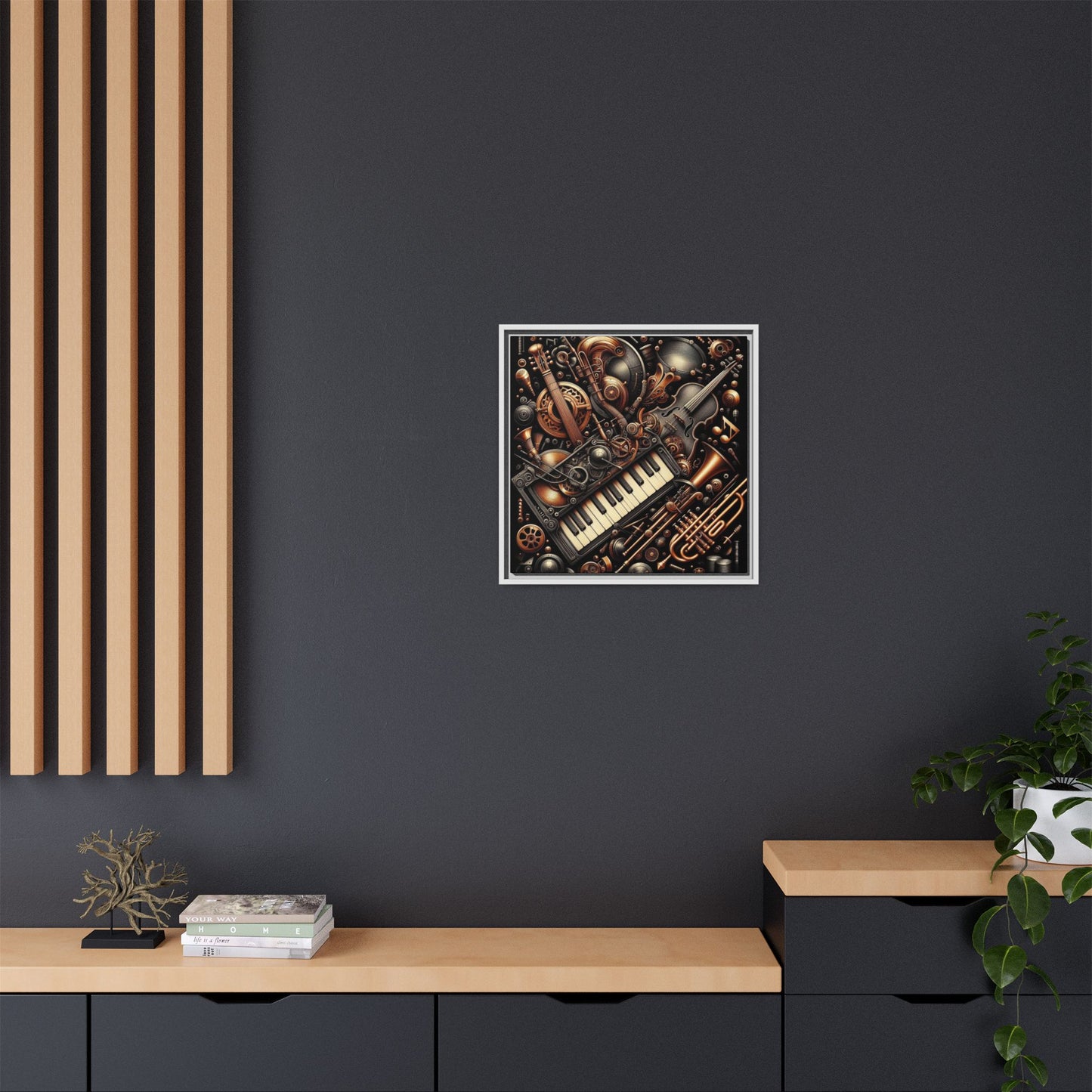 Modern Music-Themed Steampunk Style Print Abstract Design Unique Framed Canvas Print Wall Art Music Lover Gift Decor 3 frame colors