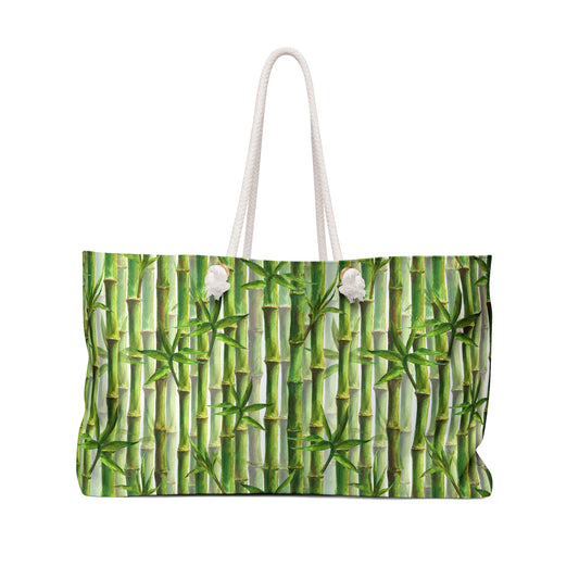 Green Bamboo Print Design Weekender Tote Floral Grocery Beachy Shopping Bag Cottage Core Gift Bag Asian Boho Bag Tote