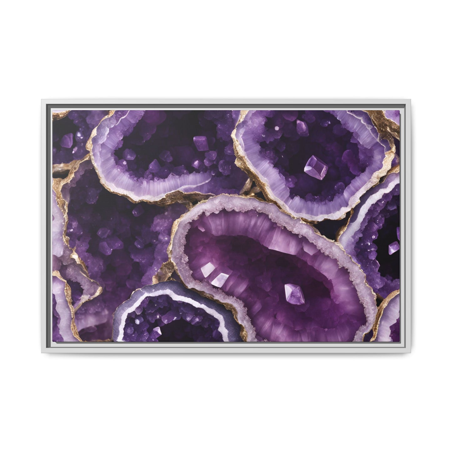 Purple Amethyst Crystal Geode Design Print Matte Canvas Wall Art Nature Lover Gift Geology Rock Lover Gift 3 frame colors to choose from
