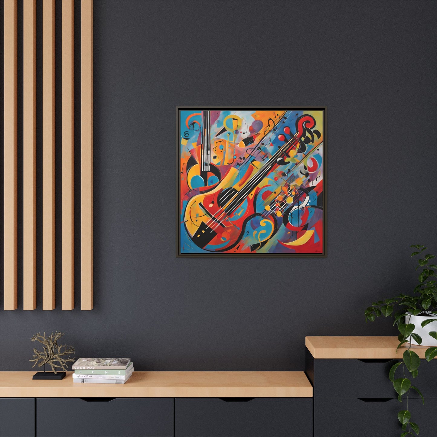 Modern Music-Themed Print Abstract Design Unique Framed Canvas Print Guitar Wall Art Music Lover Gift Decor 3 frame colors
