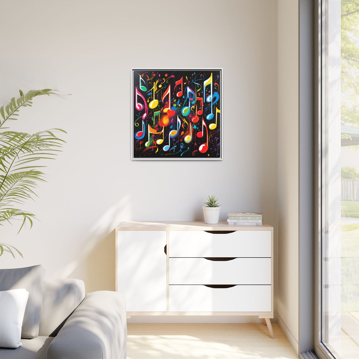 Modern Music-Themed Print Abstract Design Unique Framed Canvas Print Treble Clef Note Wall Art Music Lover Gift Decor 3 frame colors