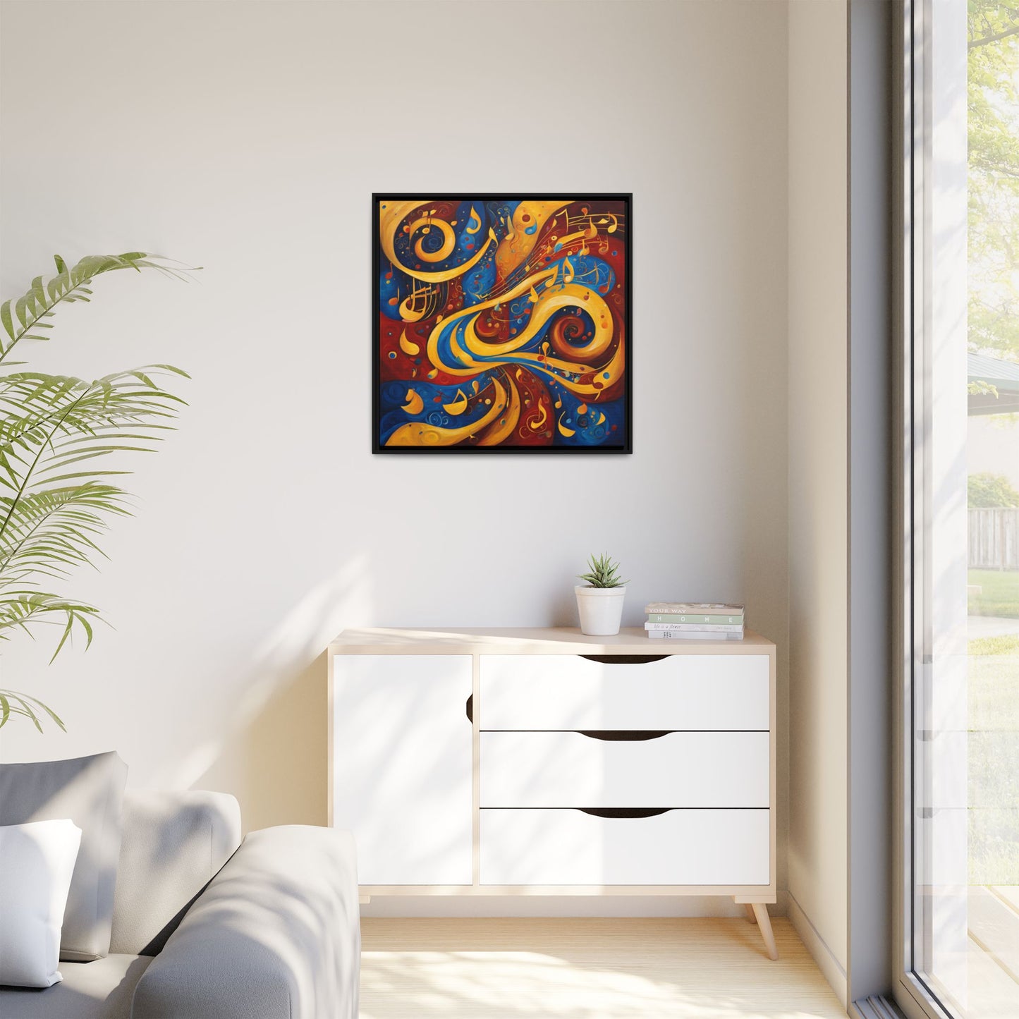Modern Music-Themed Print Abstract Design Unique Framed Canvas Print Treble Clef Note Wall Art Music Lover Gift Decor 3 frame colors