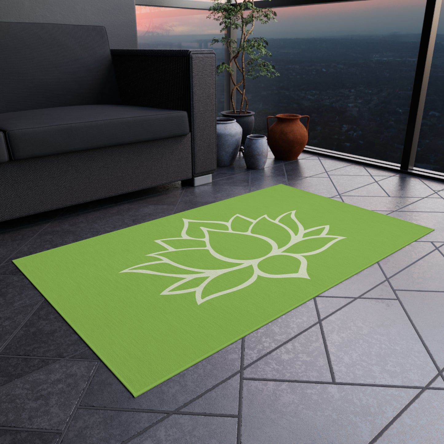 Zen Chenille Outdoor Rug with No-Skid Backing Cozy Outdoor Carpet Lotus Blossom Patio Decor Gazebo Rug Pool Area Floral Outdoor Kitchen Rug