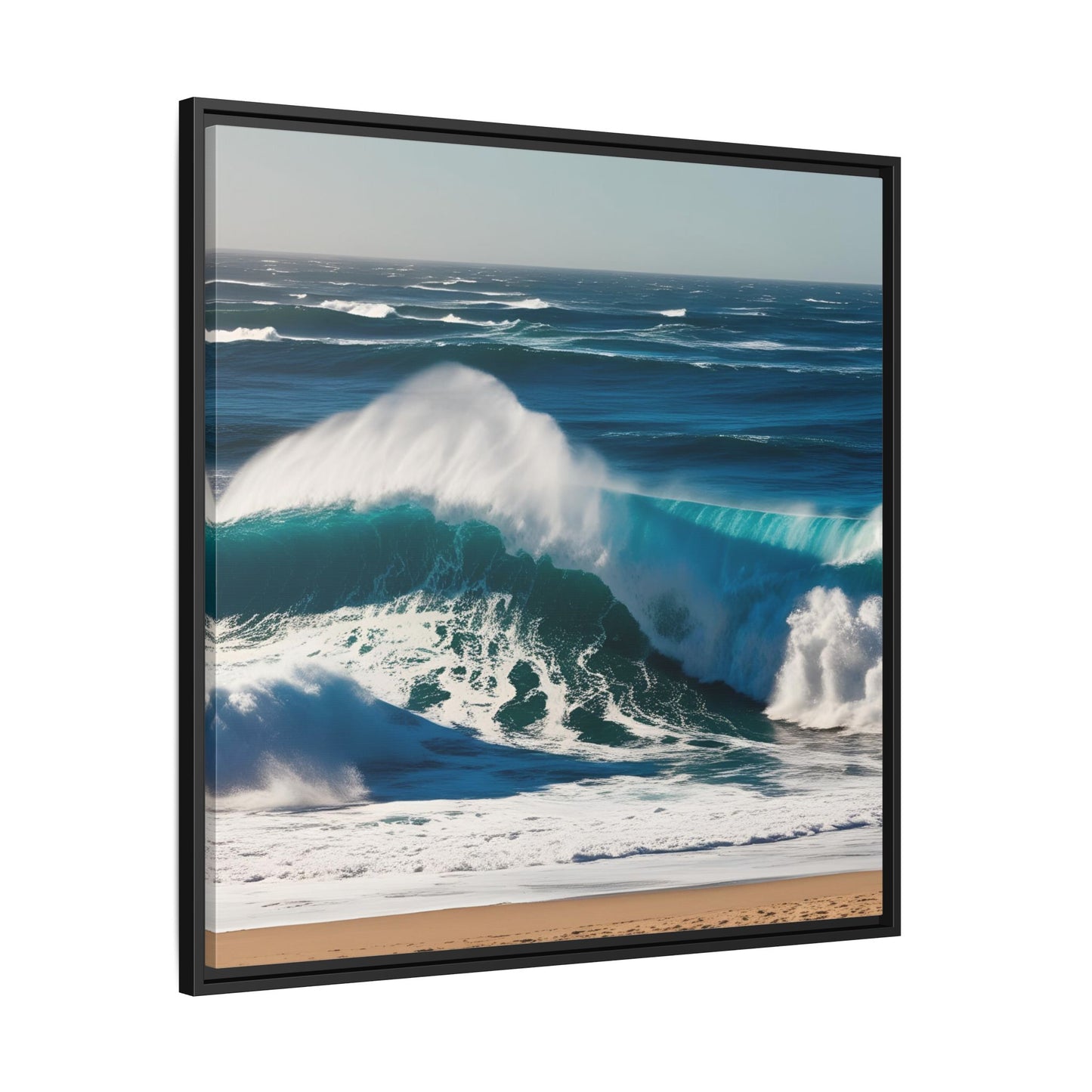 Peaceful Ocean Waves at the Beach Calm Sunny Day Framed Canvas Wall Art Vacation Oceanic Gift Nature Lover Zen Decor Gift 3 frame colors