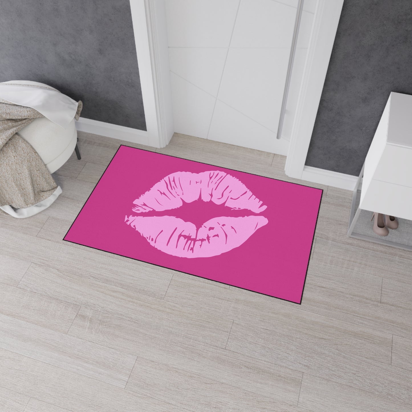 Decorative Heavy Duty Non-Slip Floor Mat Stylish Design Perfect for Entryway Kitchen Décor Pink Kissy Lips Design Rug Lipstick Bathroom Mat