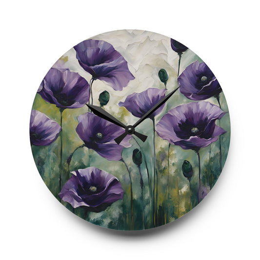 Floral Design Acrylic Clock Unique Colorful Wall Clock for Kitchen or Living Room Nature Lover Field of Flowers Gardener Gift
