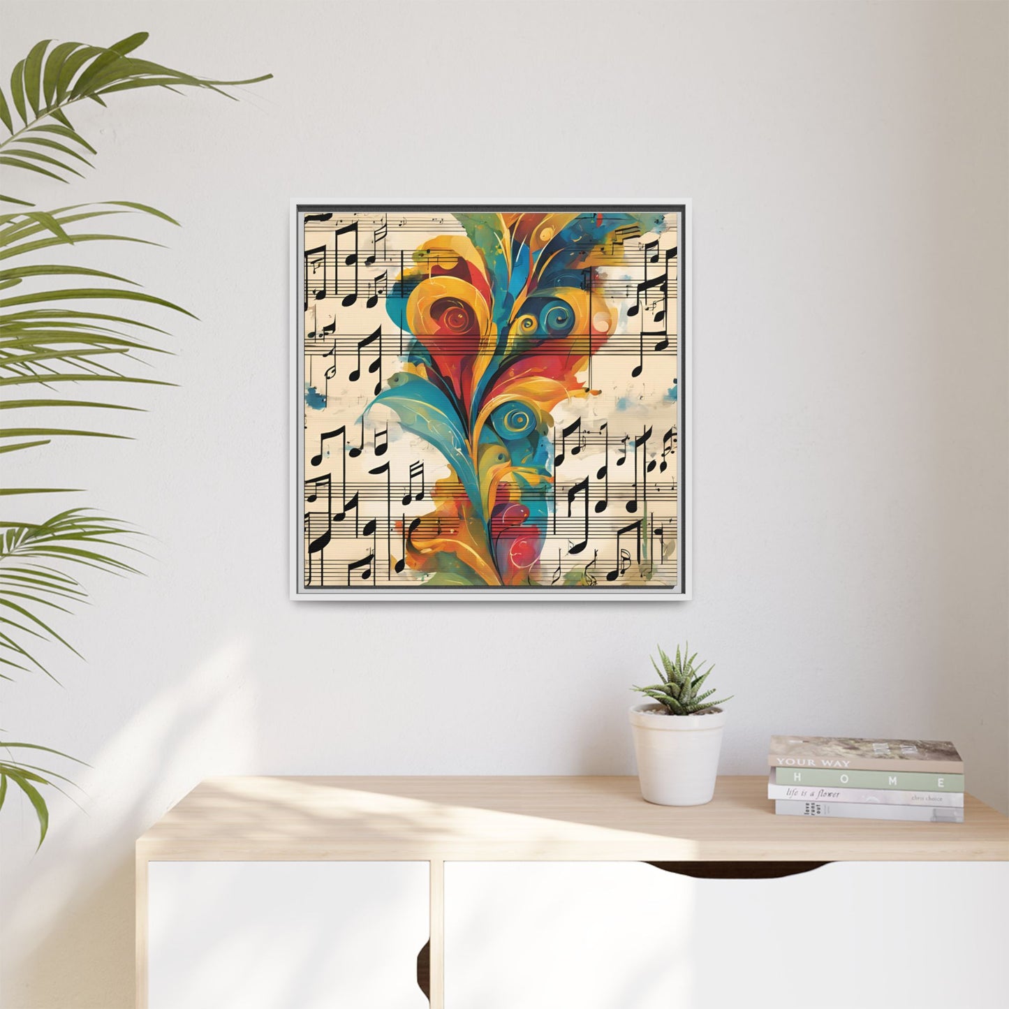 Modern Sheet Music-Themed Print Abstract Design Unique Framed Canvas Print Treble Clef Note Wall Art Music Lover Gift Decor 3 frame colors