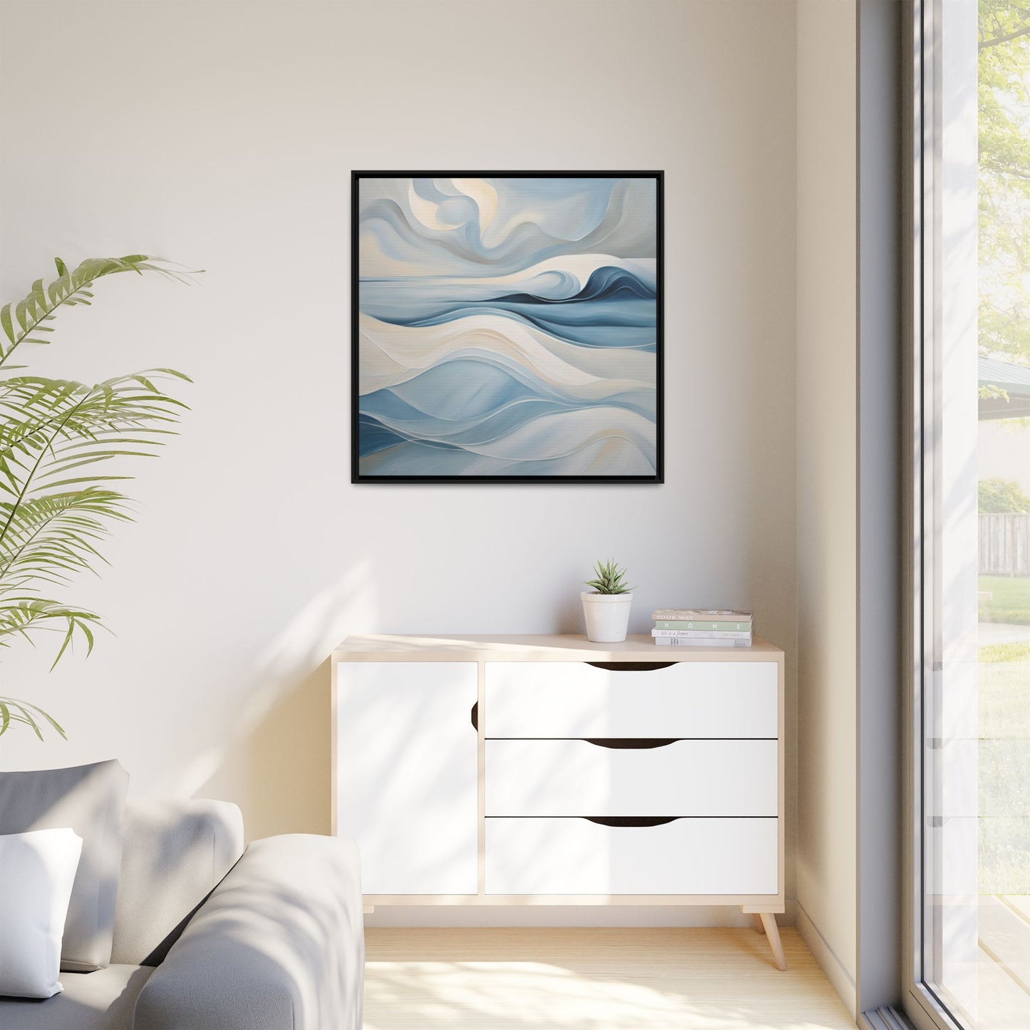 Modern Abstract Wave Design Unique Framed Canvas Wall Art Ocean Beach Gift Nature Lover Gift Underwater Sea Lover Gift 3 frame colors