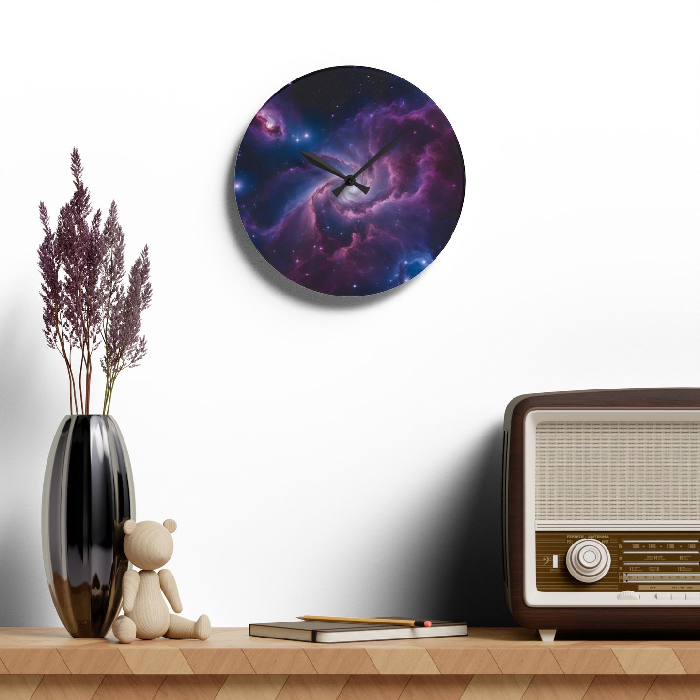 Celestial Deep Space Galaxy Design Acrylic Office Clock Unique Colorful Wall Clock for Kitchen or Living Room Outerspace Image Sci-Fi Gift