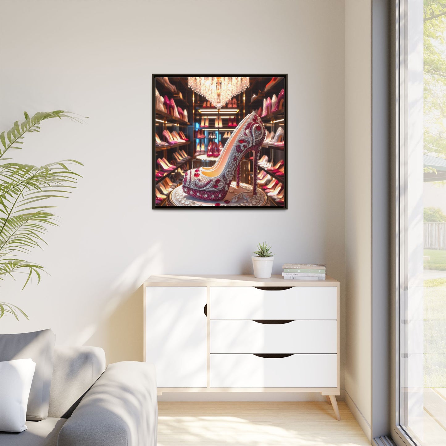 High Heel Shoe Framed Canvas Print Wall Art Unique Fashion Designer Style Haute Couture Shoe Lover Fashionista Gift Decor 3 Frame Colors