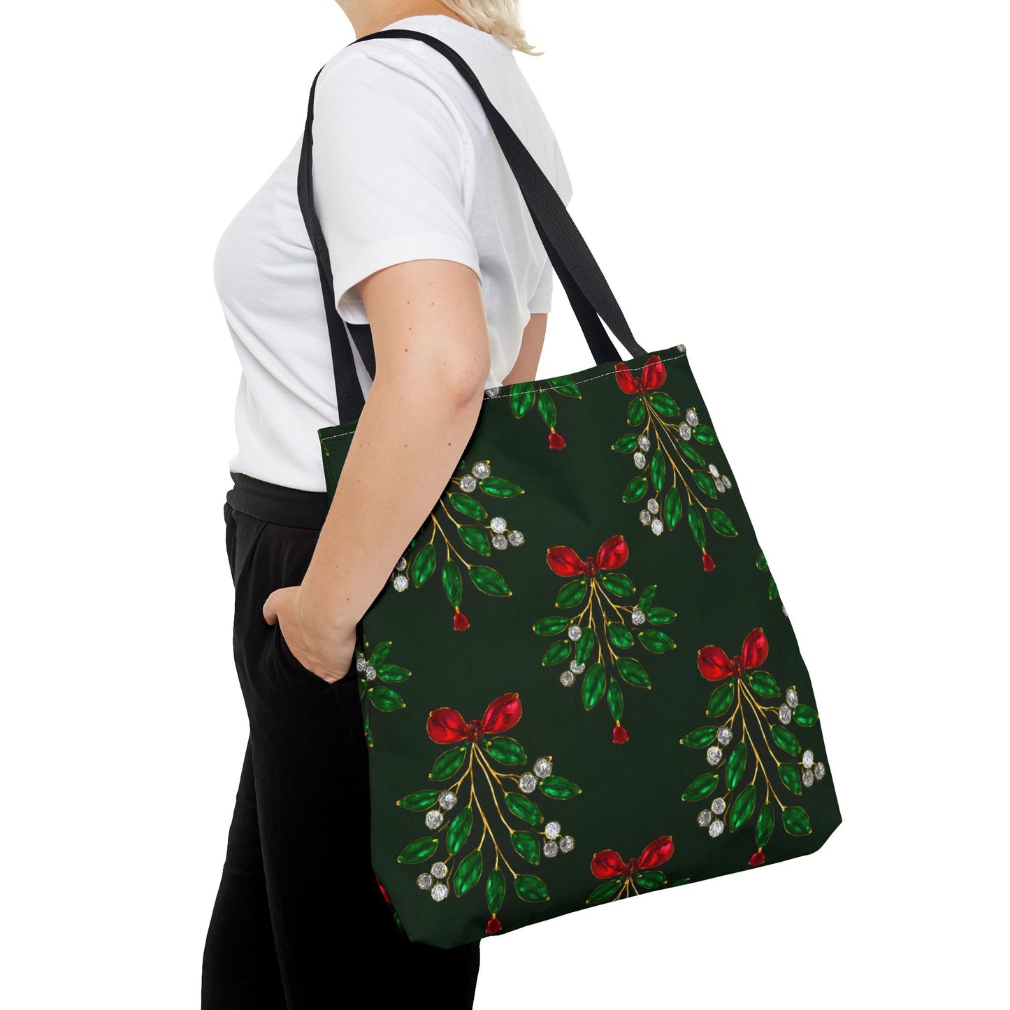 Mistletoe Christmas Tote Bag Holiday Cheer Gift Glam Winter Accessory Reusable Winter Tree Shopping Bag Xmas Joy Gift Unisex Bag for Him Her