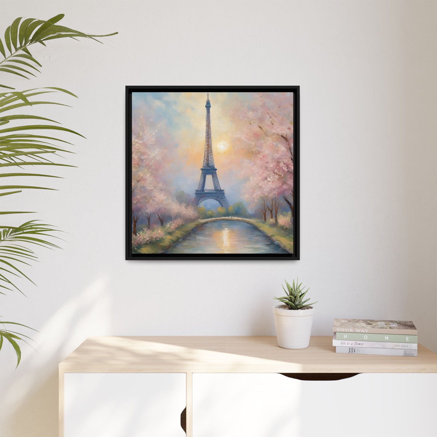 Modern Abstract Pastel Eiffel Tower Design Unique Framed Colorful Canvas Landscape Wall Art Paris France Gift Landscape Gift 3 frame colors