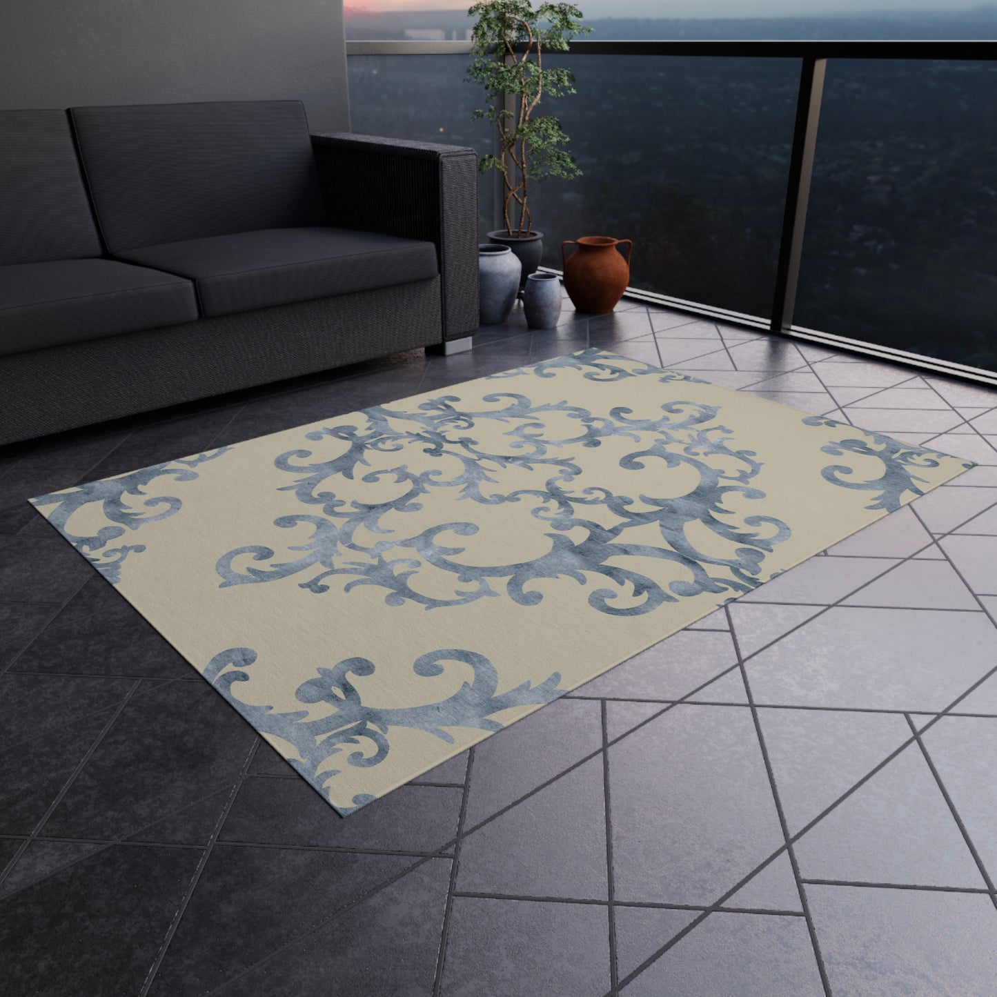Chenille Outdoor Rug with No-Skid Backing Cozy Outdoor Carpet Patio Decor Gazebo Rug Pool Area Decor Outdoor Damask Pattern Kitchen Carpet