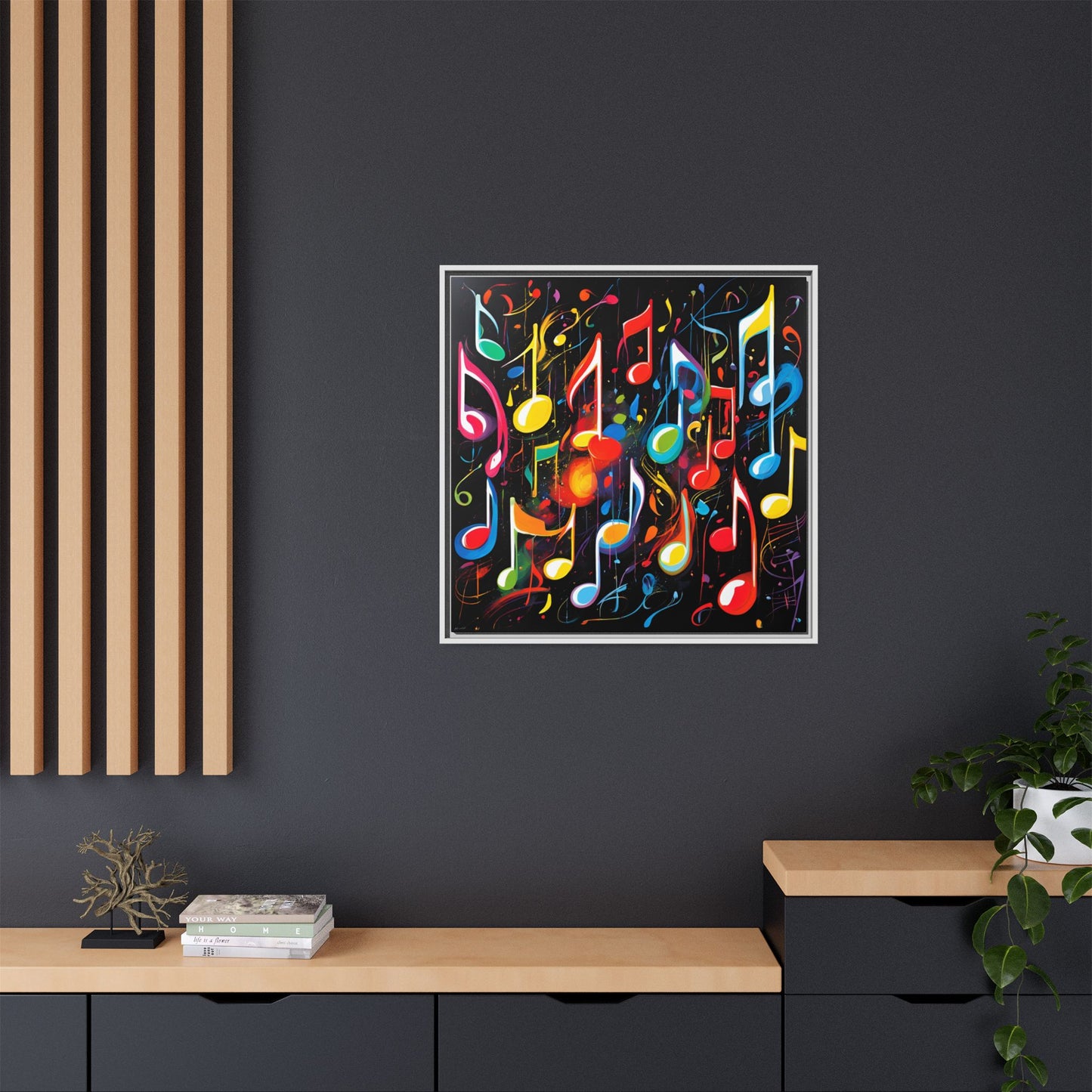 Modern Music-Themed Print Abstract Design Unique Framed Canvas Print Treble Clef Note Wall Art Music Lover Gift Decor 3 frame colors