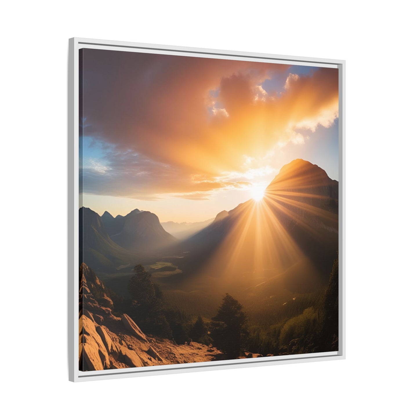 Sunrise in the Mountains Framed Canvas Wall Art Canyon Outdoors Vacation Gift Nature Lover Peaceful Zen Sunset Gift 3 frame colors